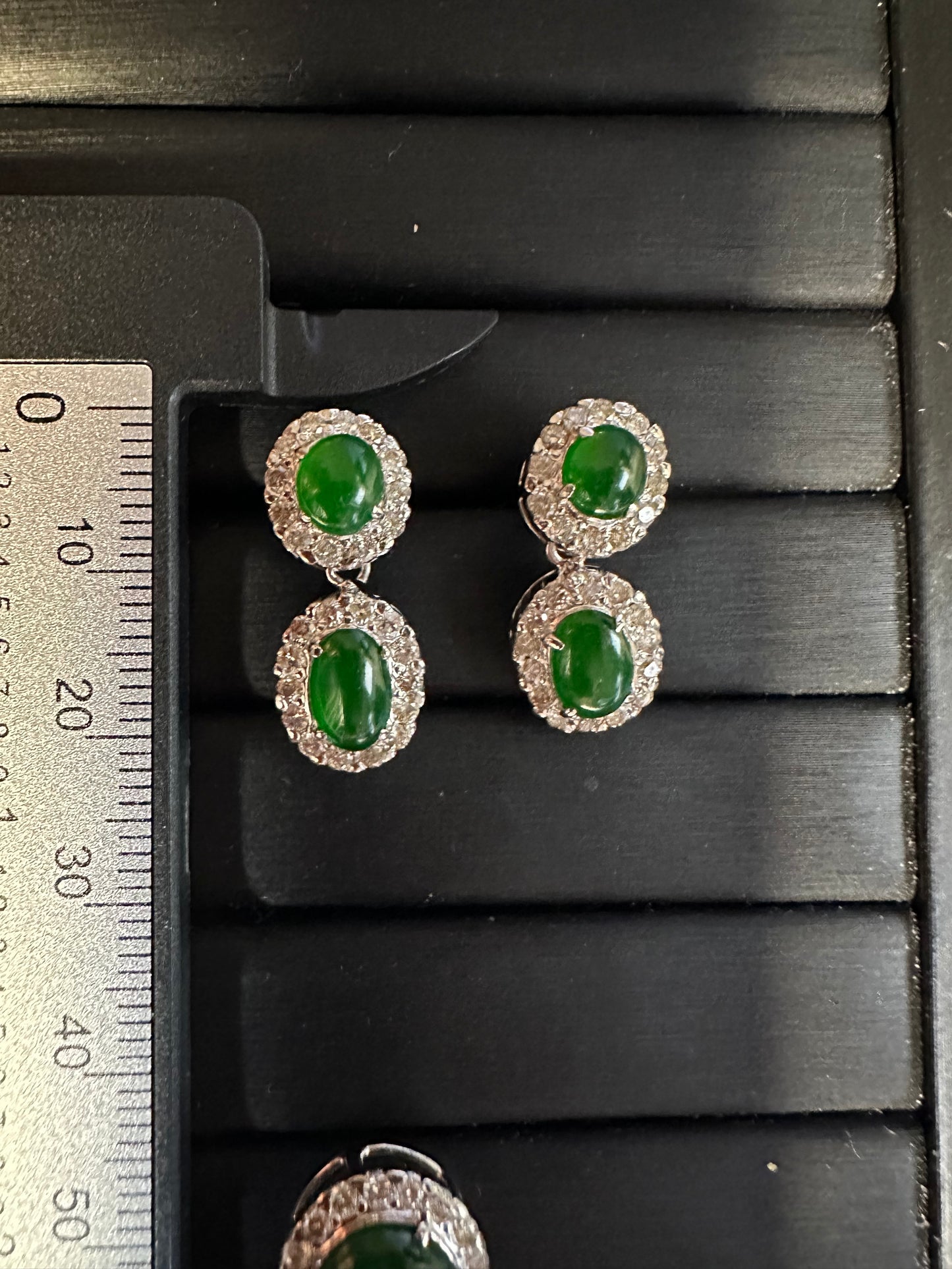 Two Step Drop Earrings Natural Untreated Burmese Jadeite & Diamonds