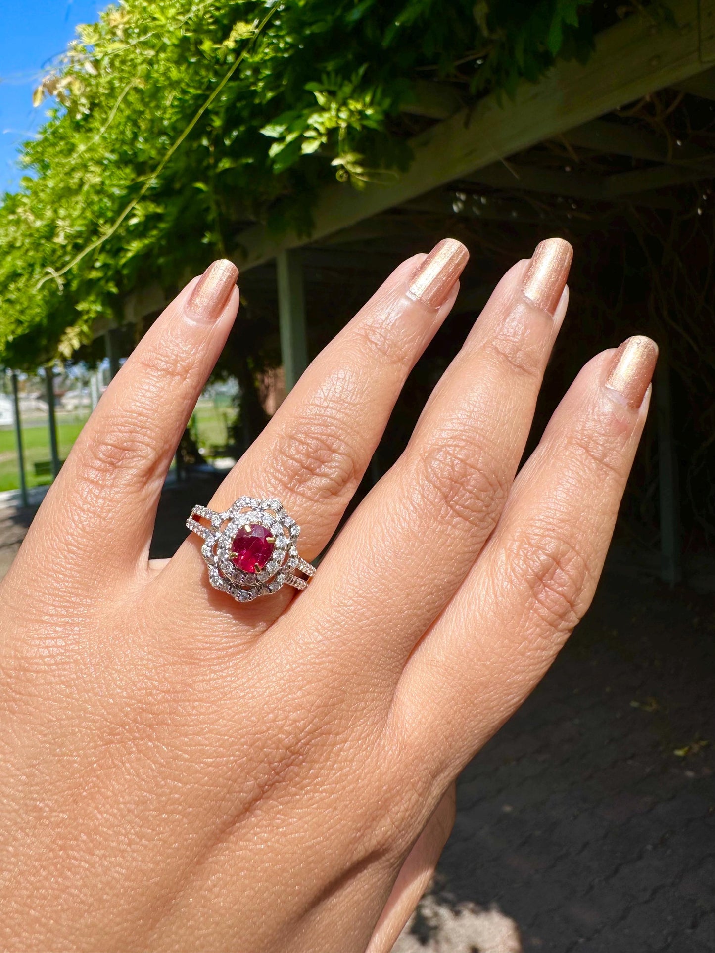 Beautiful Blood Red colour Natural Unheated Burmese Ruby (1.1CT) with Natural Diamonds Ring