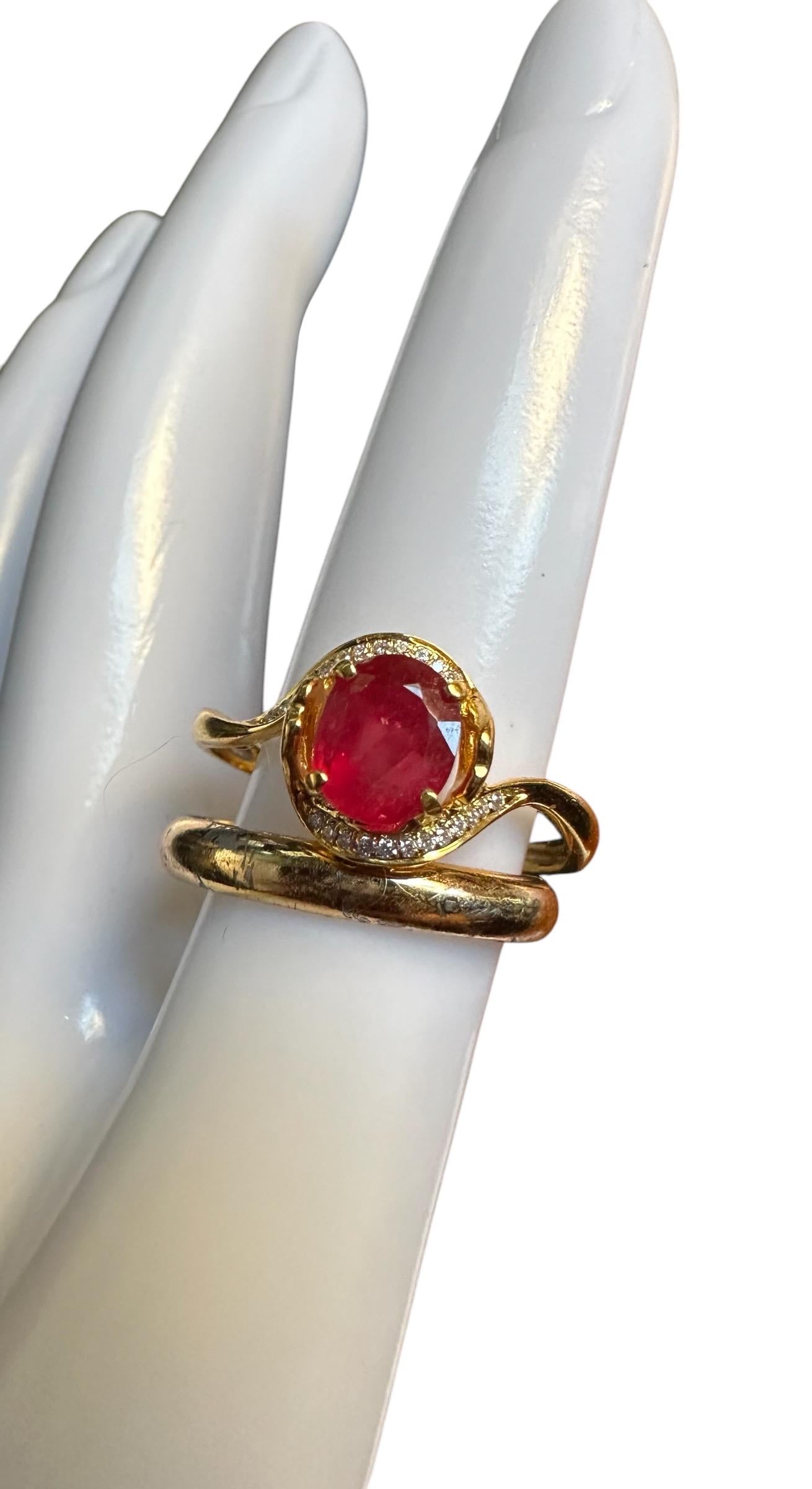 Beautiful Burmese Natural Unheated Ruby (1.08CT) and Natural Diamonds Ring in 18K Solid Gold