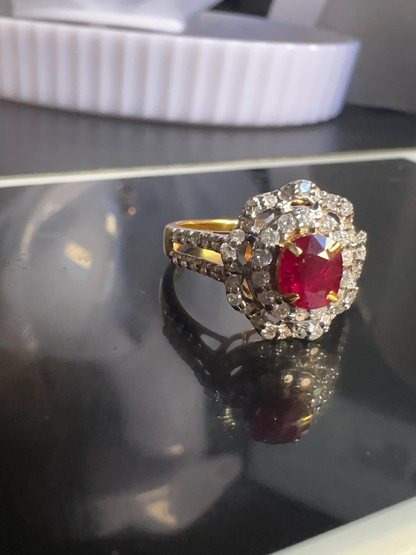 Beautiful Blood Red colour Natural Unheated Burmese Ruby (1.1CT) with Natural Diamonds Ring