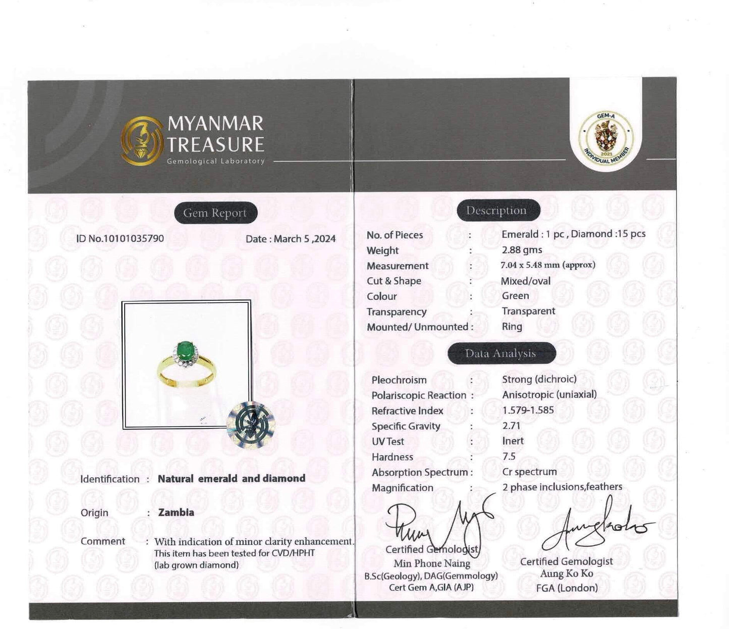 Beautiful Natural Emerald Ring in 20K solid gold, with Natural Diamonds