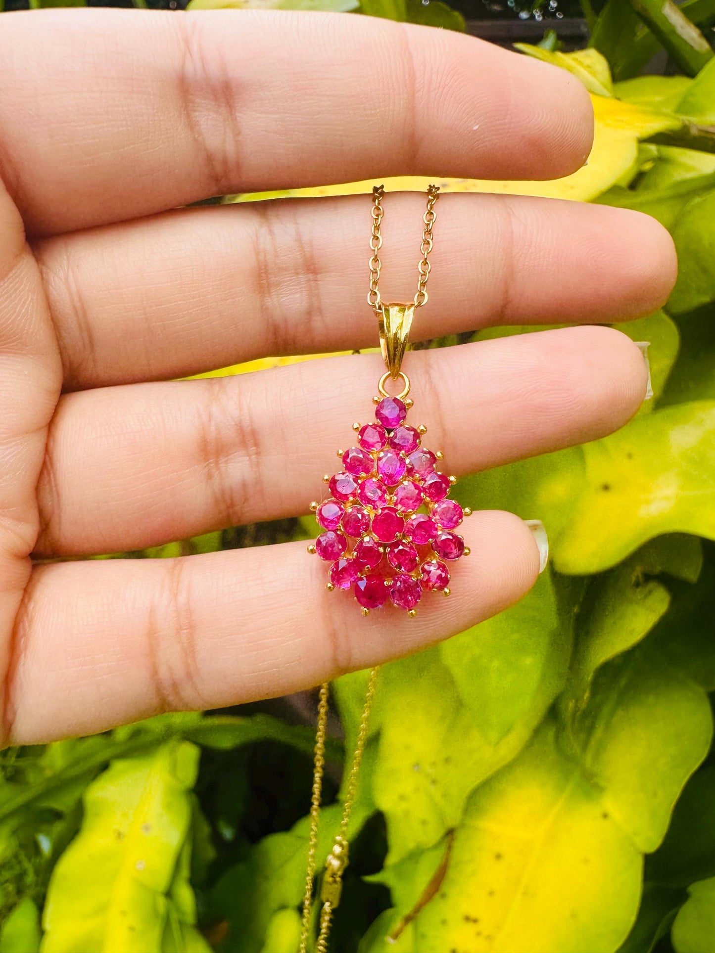 Beautiful Teardrop pendant in Natural Unheated Burmese Ruby (total 4 carats) and 20K Solid Gold