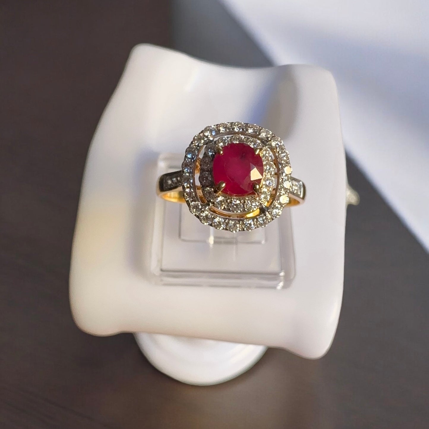 Burmese Natural Unheated Ruby and Natural Diamonds Ring in 20K Solid Gold