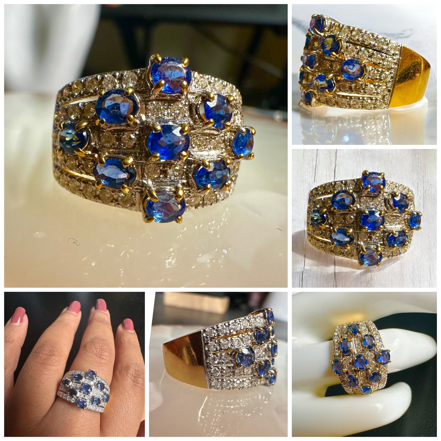 Unisex Natural Diamonds and Natural Unheated Sapphires (2CT) Ring in 20K Solid Gold