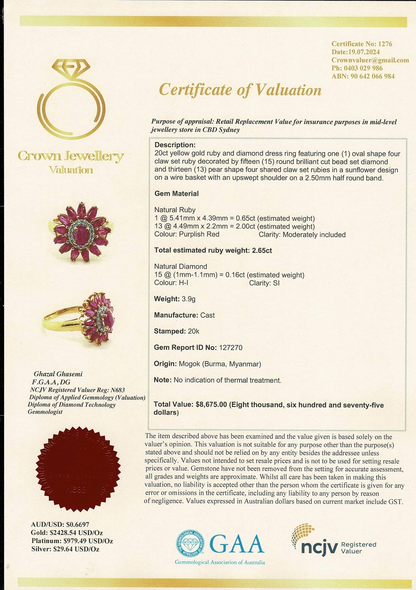 Vintage Sunflower Design Burmese Natural Unheated Ruby (2.65CT) and Diamonds Ring in 20K Solid Gold