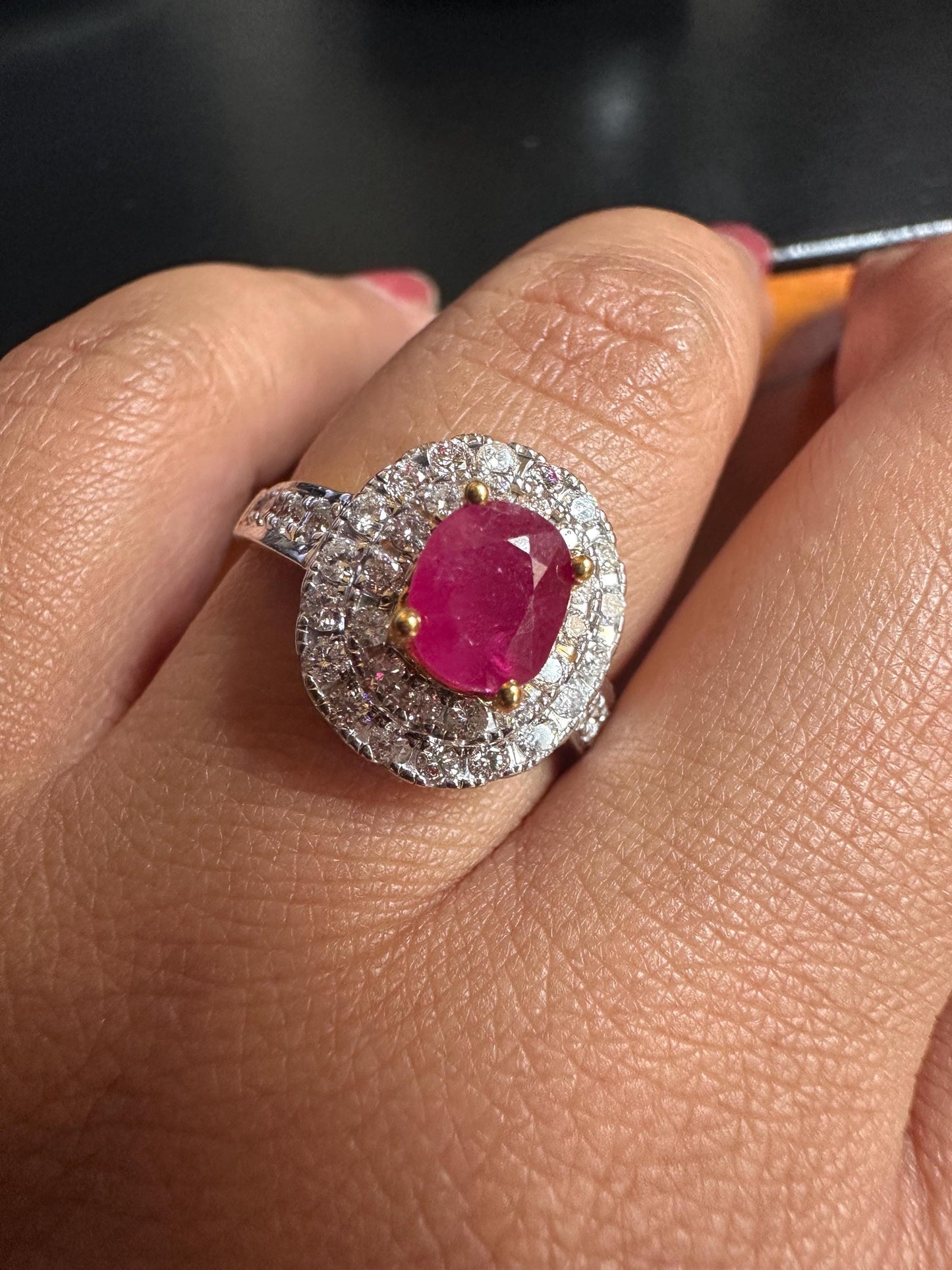 Burmese Natural Unheated Ruby (1.40CT) and Natural Diamonds Ring in 20K Solid Gold
