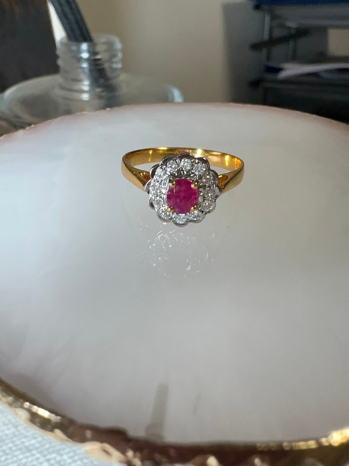 Burmese Unheated Ruby and Natural Diamonds Ring in 20K Solid Gold