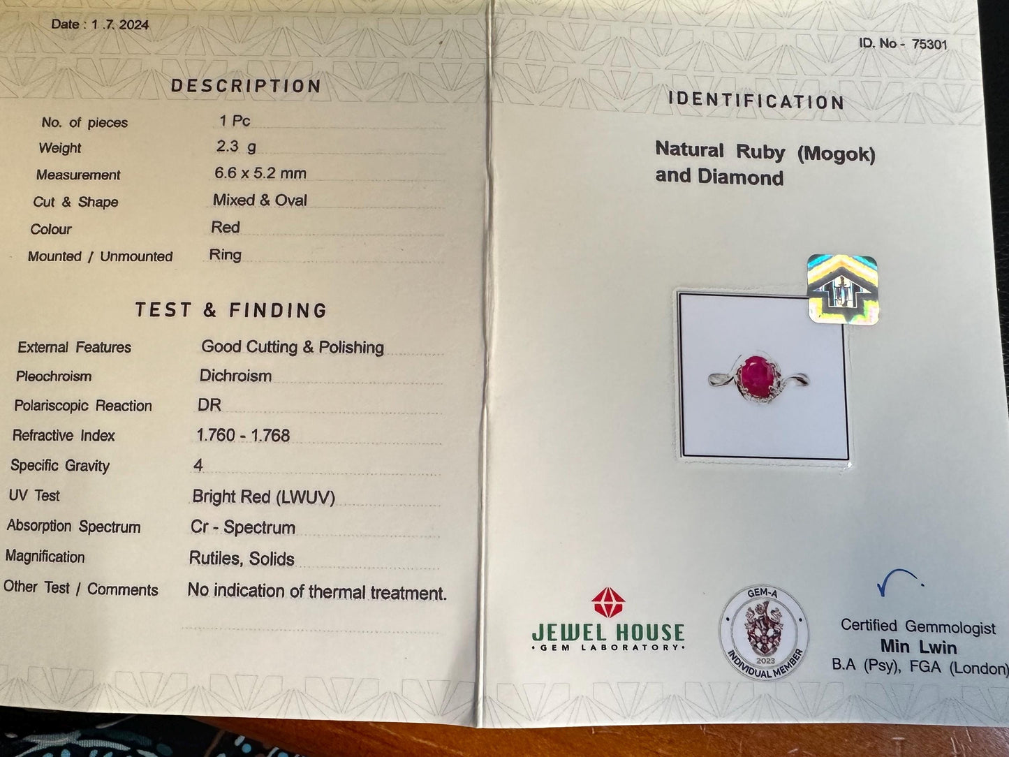 Beautiful Burmese Natural Unheated Ruby (1.08CT) and Natural Diamonds Ring in 18K Solid Gold