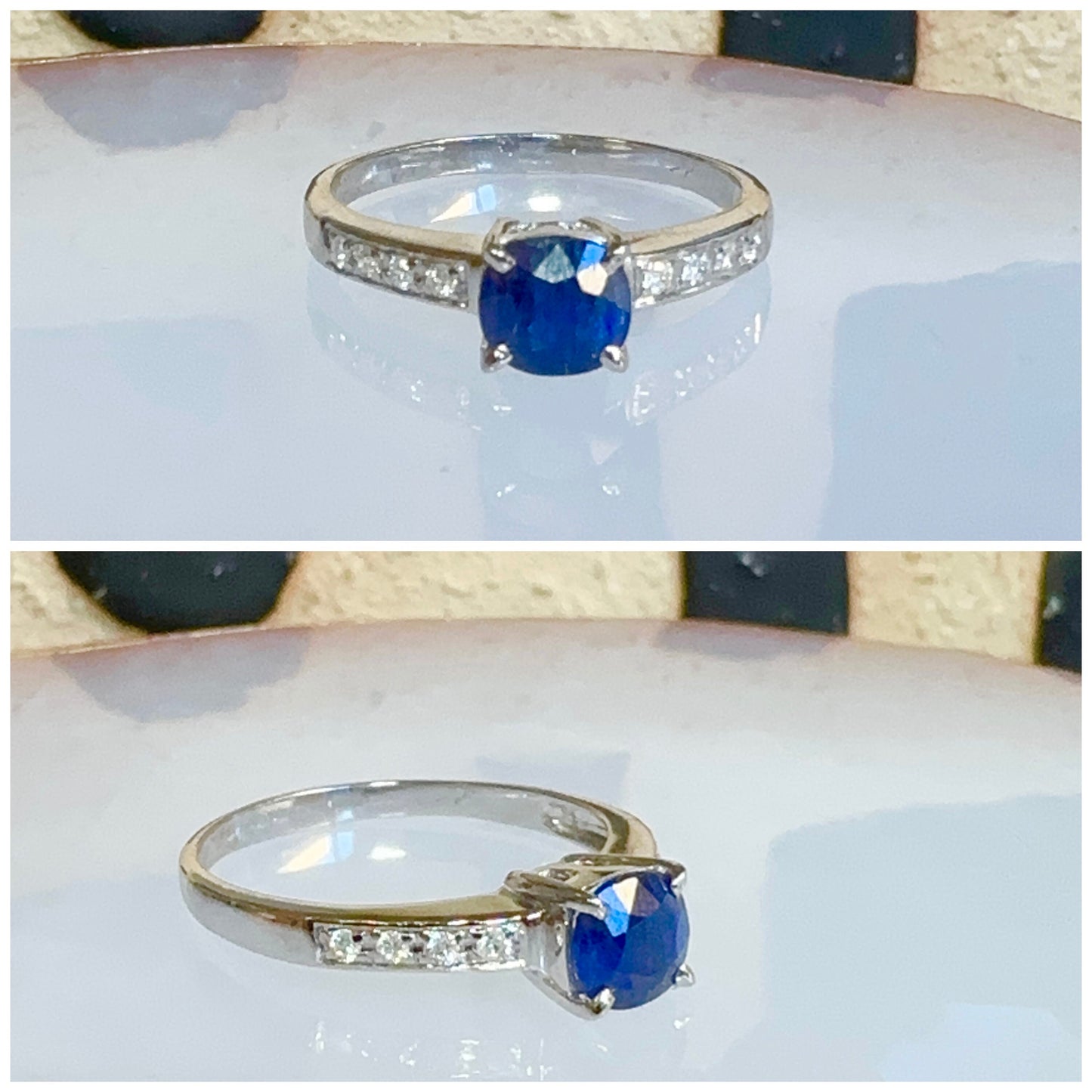 Burmese Natural Unheated Sapphire and Natural Diamonds Ring in 20K Solid White Gold