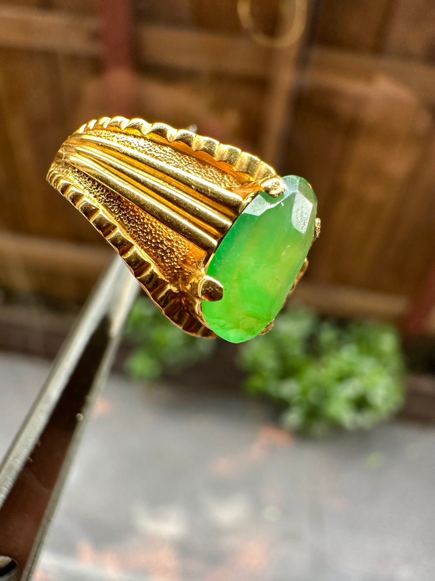 Unisex Ring - Apple Green Natural Untreated Burmese Jadeite Jade (Type A) in 22K Solid Gold.