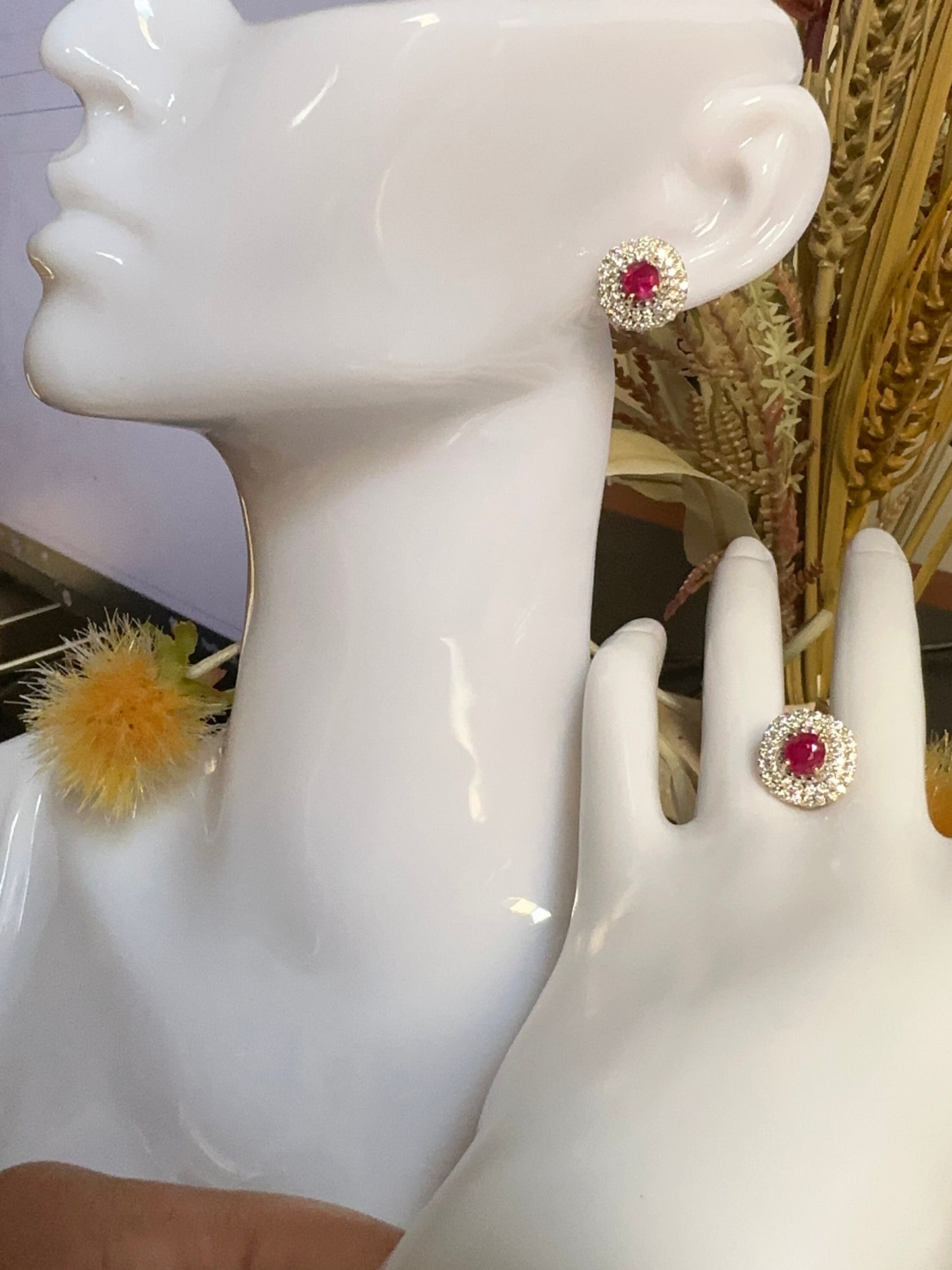 Total 2.13 CT Burmese Natural Unheated Ruby and Natural Diamonds Earrings in 18K Solid Gold