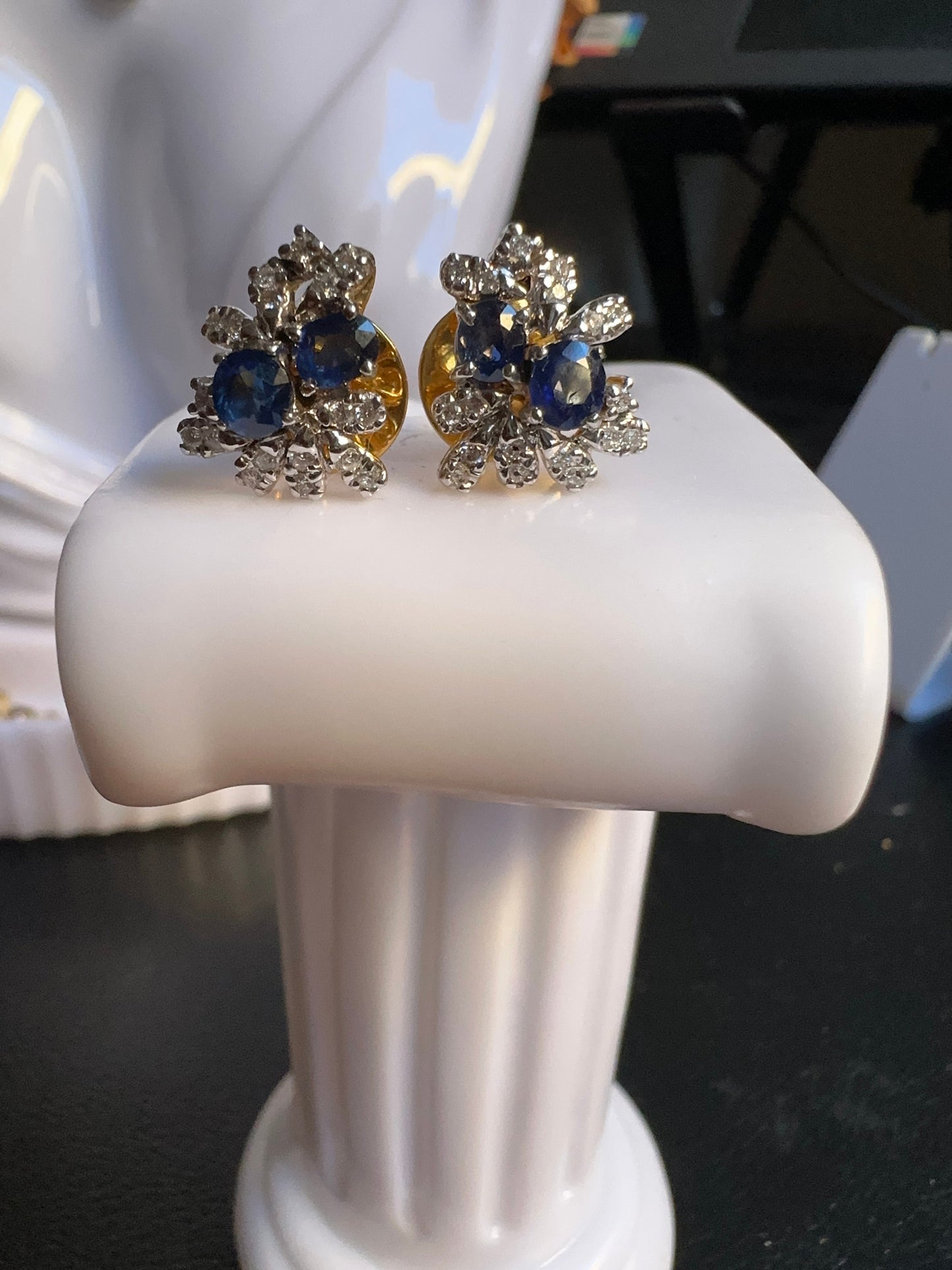 Beautiful natural untreated Burmese ruby, sapphire, and diamond (2 in 1) earring stud in 18K Solid Gold