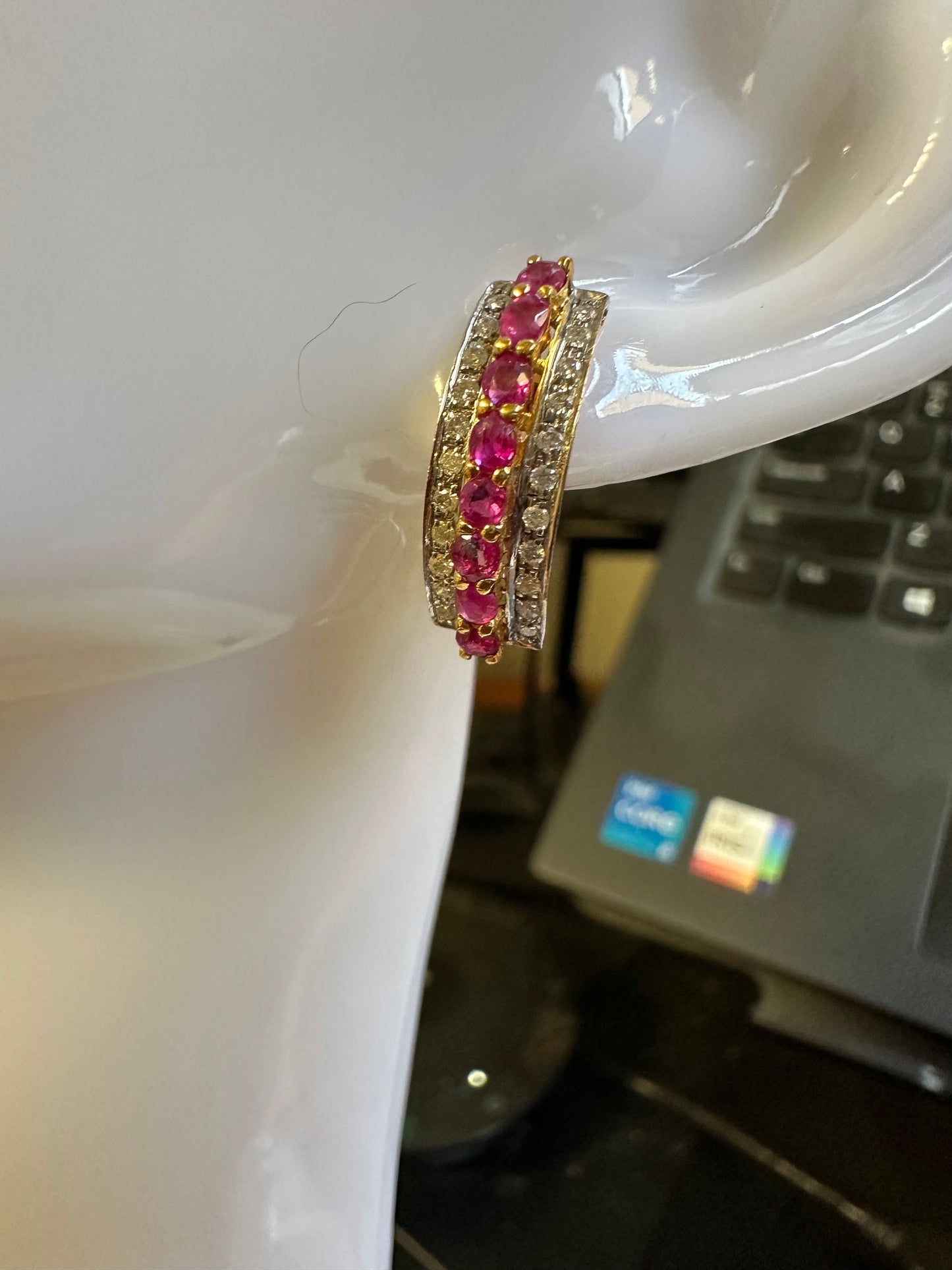 21K Gold with Nature Unheated Burmese Ruby and Diamond Earrings