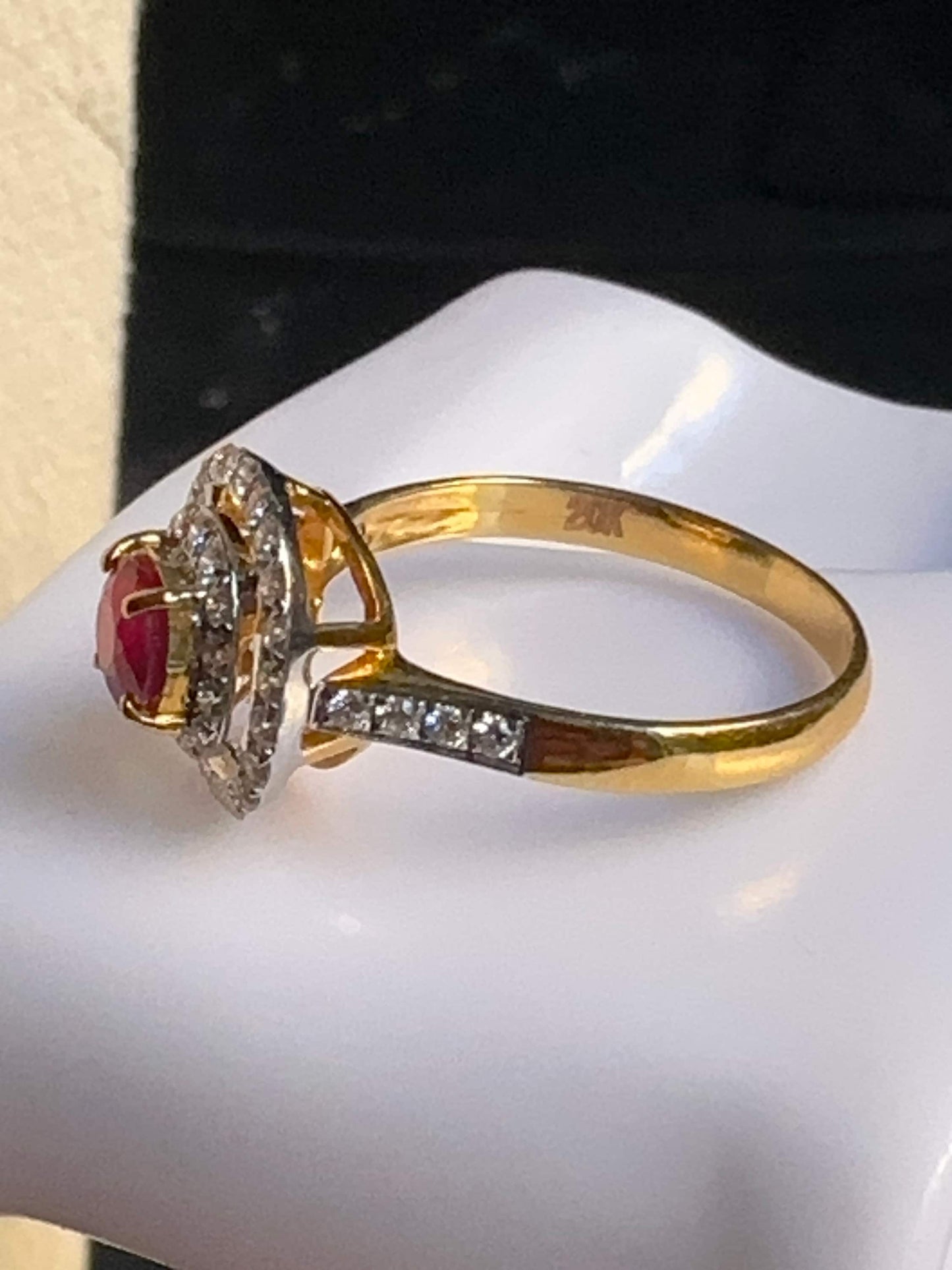 Burmese Natural Unheated Ruby and Natural Diamonds Ring in 20K Solid Gold