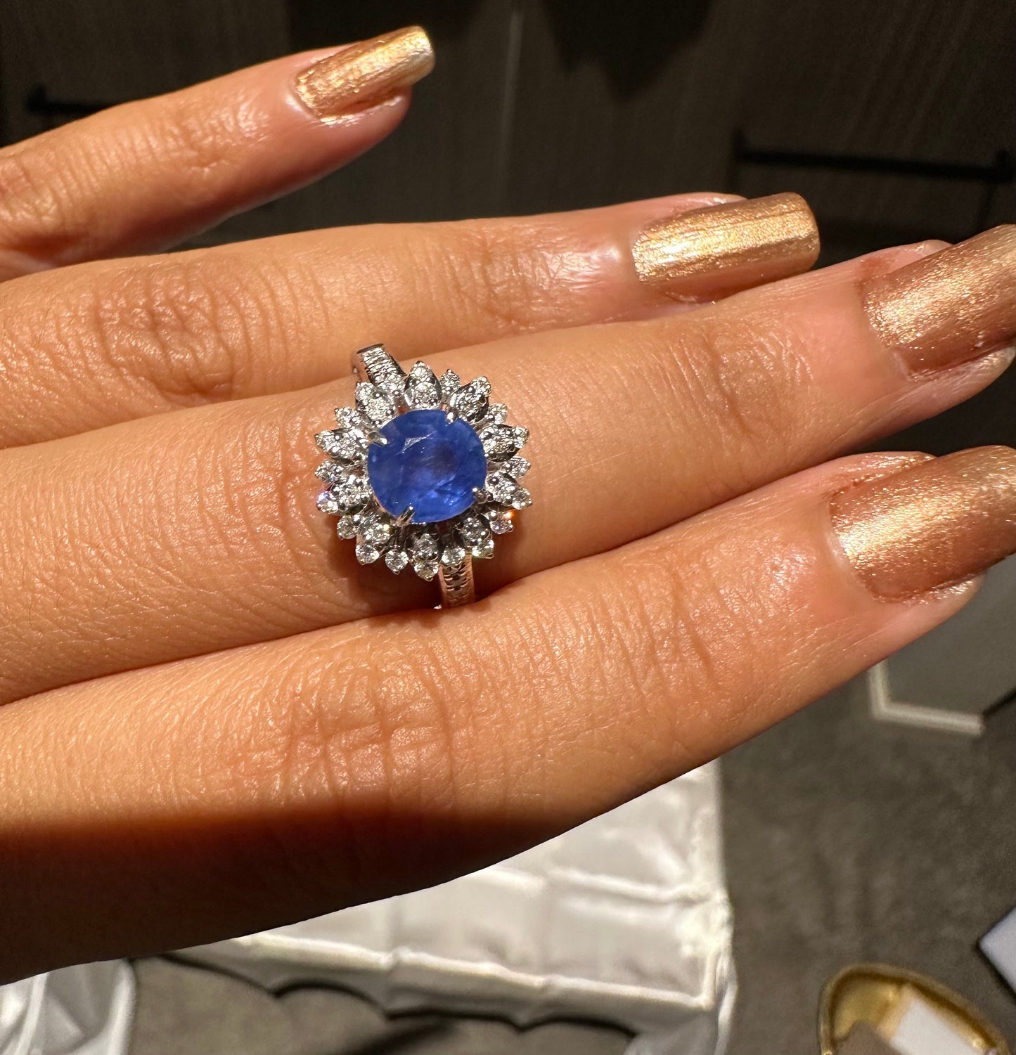 1.63 CT Natural Unheated Burmese Sapphire and natural Diamond Ring