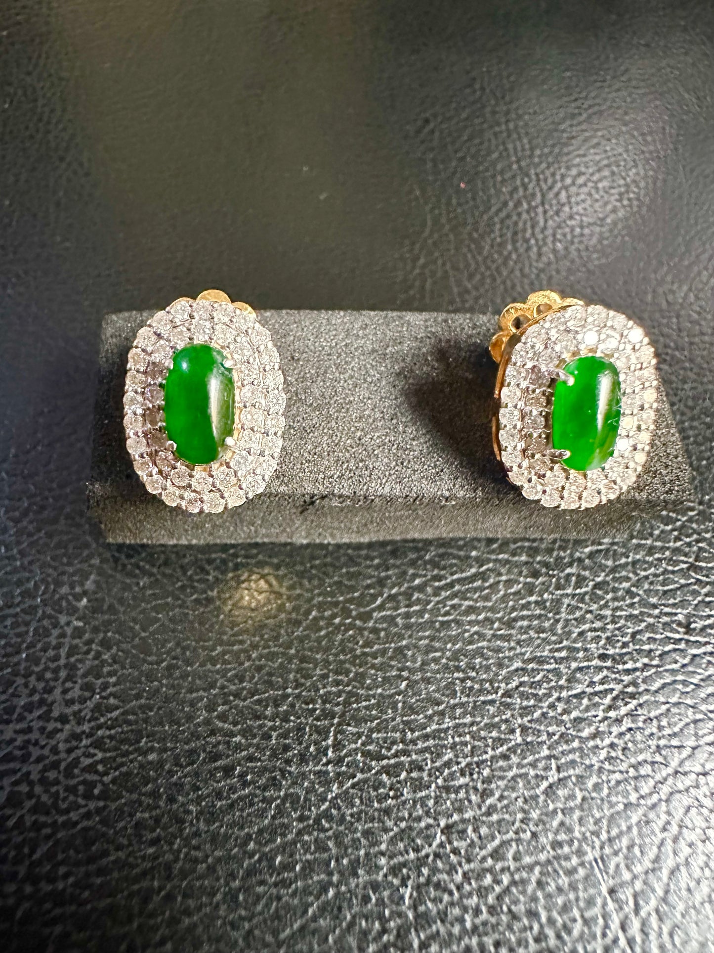 Burmese Jadeite Jade with Natural Diamonds Earrings in Solid Gold