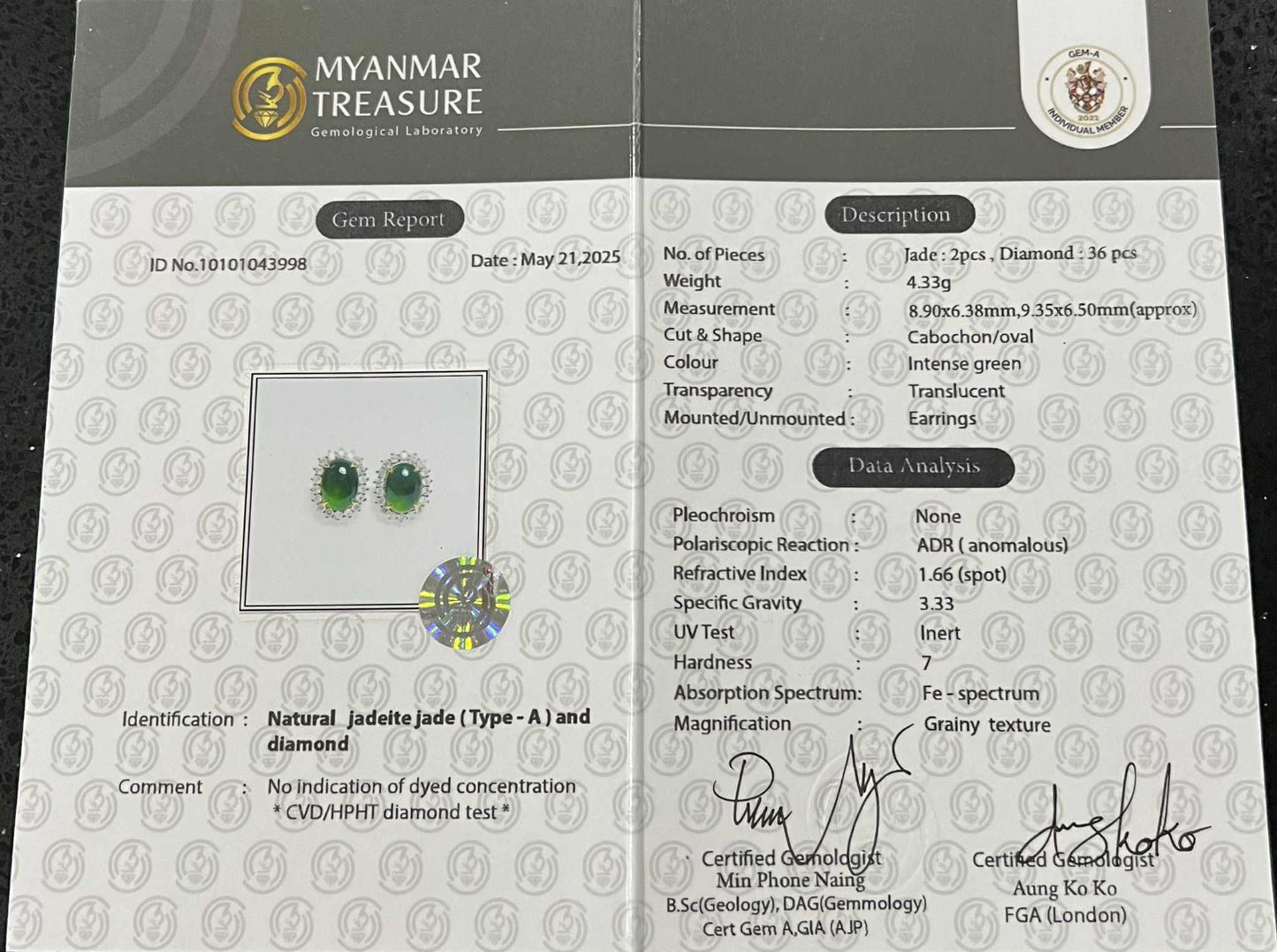 Diana-Style Earrings - Burmese Jadeite Jade with Natural Diamonds Earrings in Solid Gold