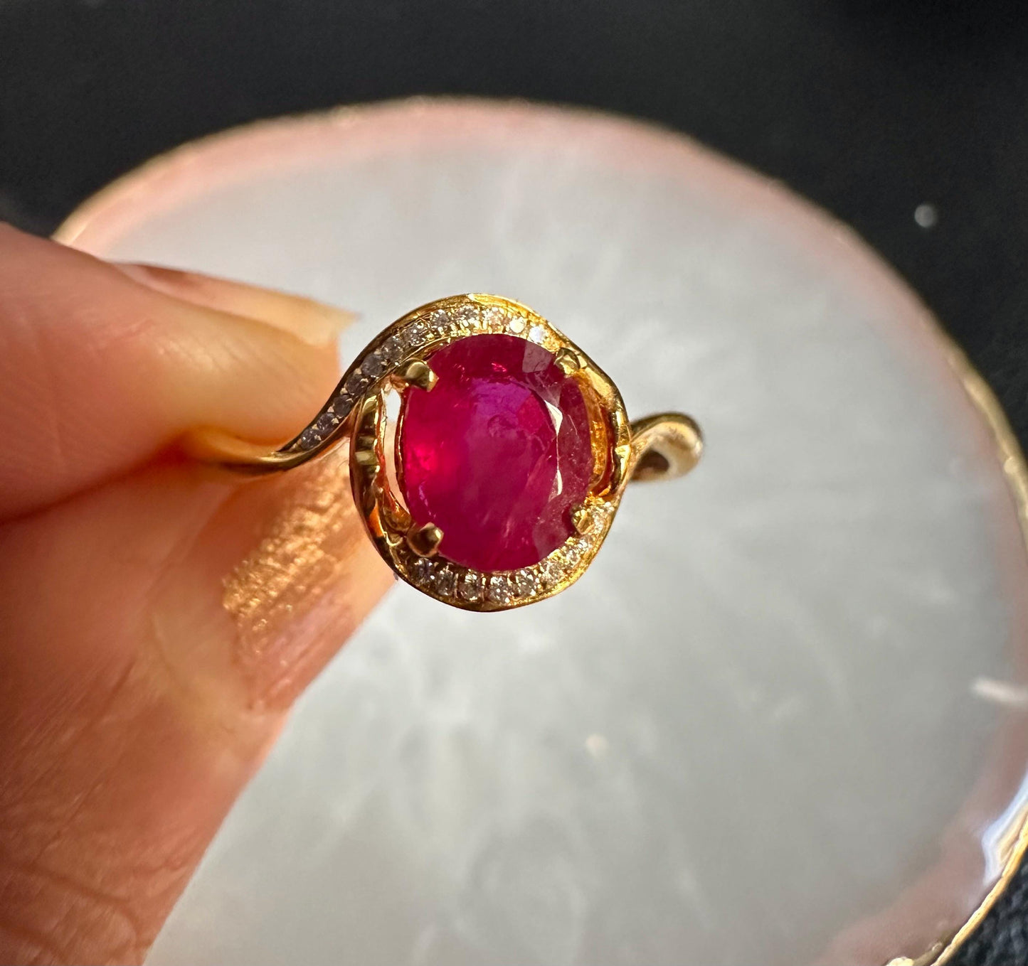 Beautiful Burmese Natural Unheated Ruby (1.08CT) and Natural Diamonds Ring in 18K Solid Gold