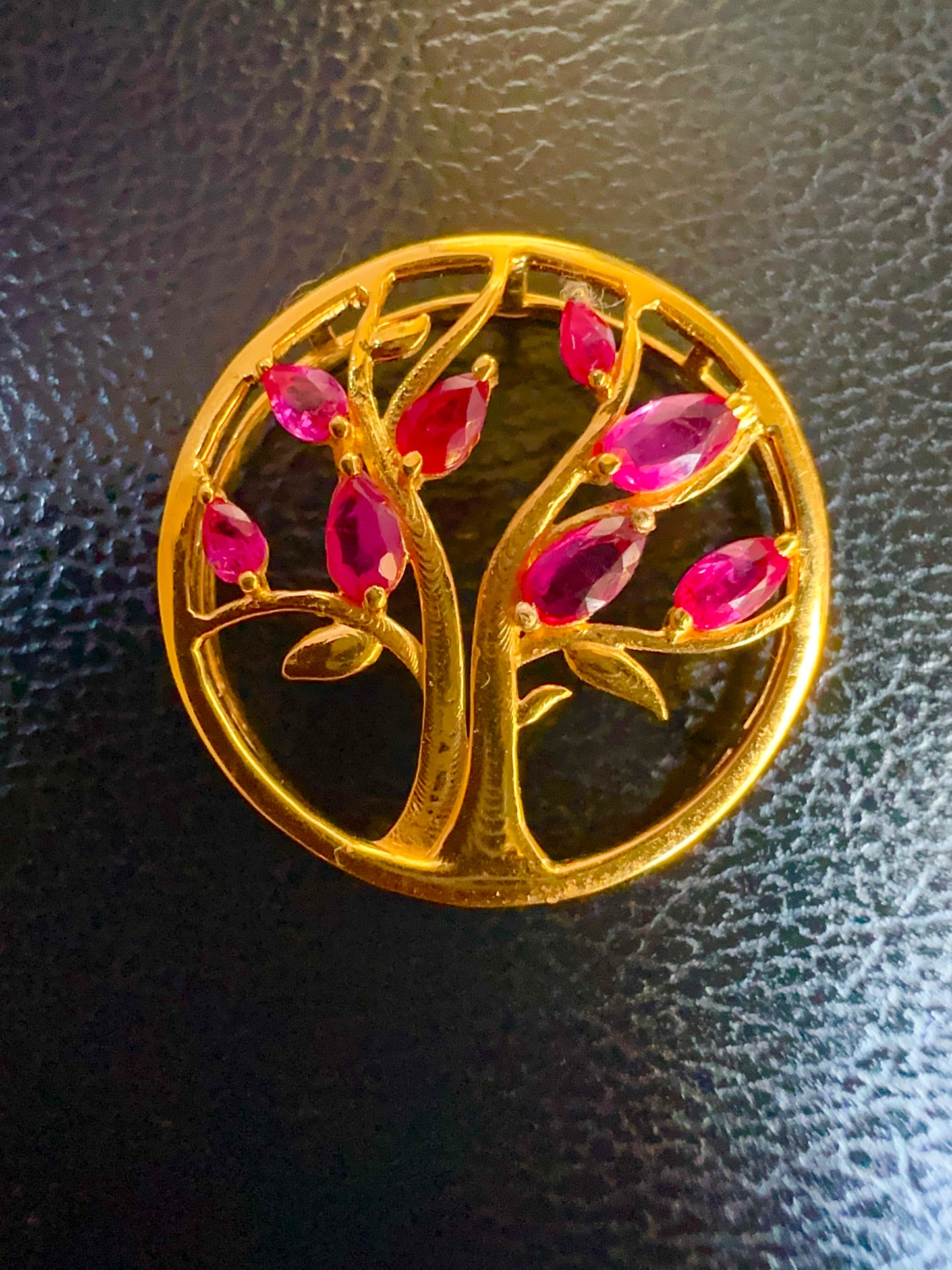 Modern Tree of Life Pendant with Natural Unheated Burmese Rubies on a Solid Gold Chain
