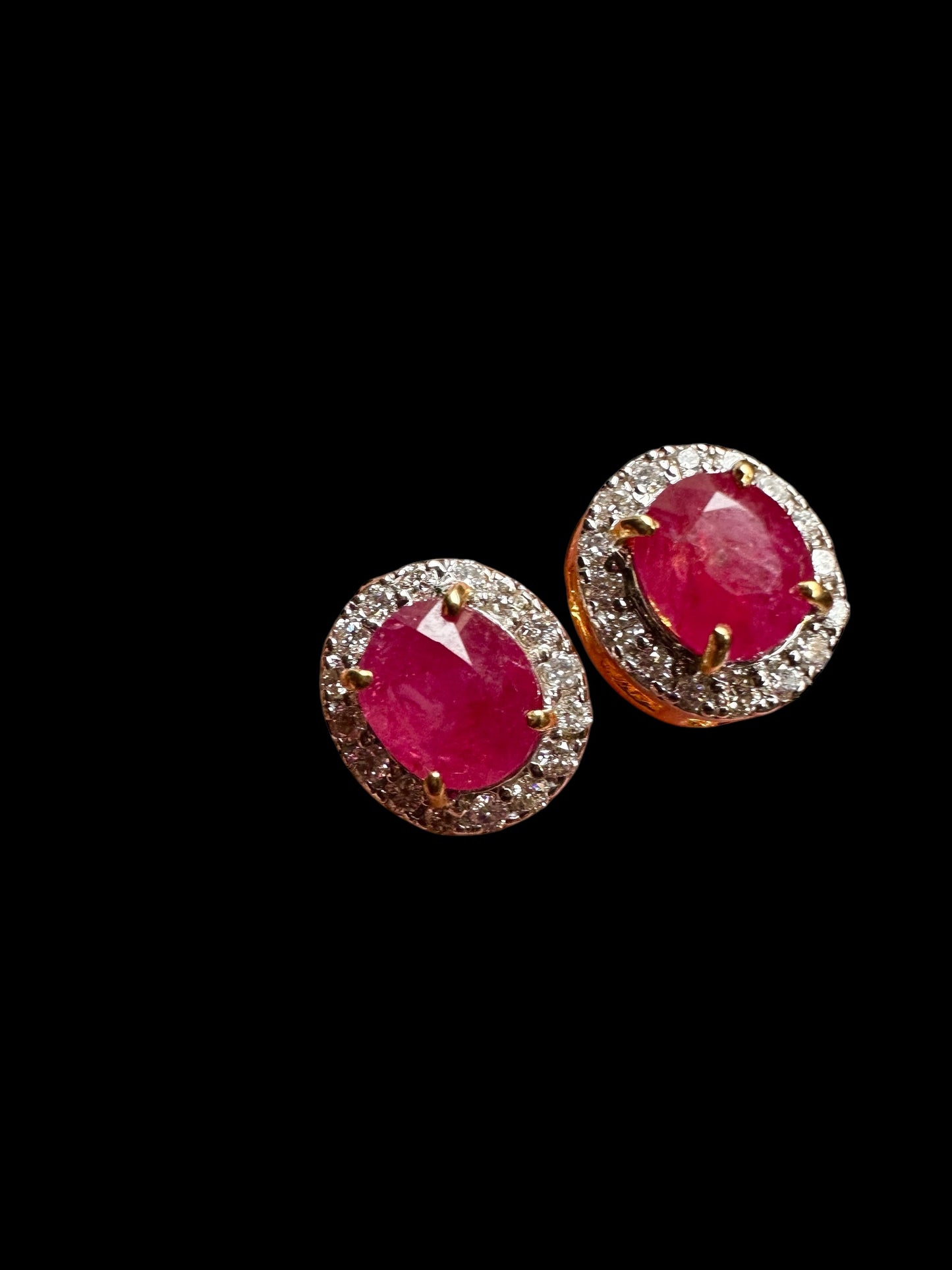 Natural unheated Burmese rubies (2.4CT) and natural diamond drop earrings in 20K solid gold