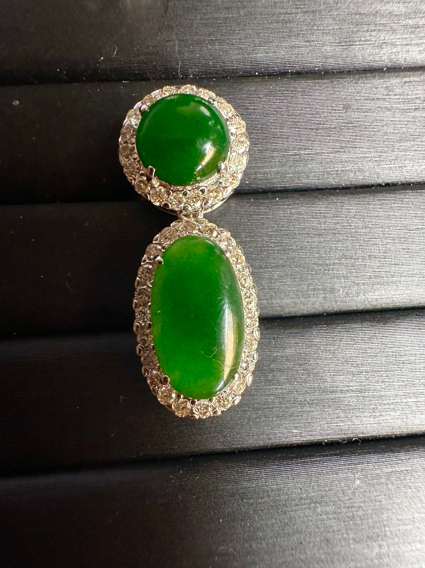 Two Step Drop Pendant Natural Untreated Burmese Jadeite & Diamonds