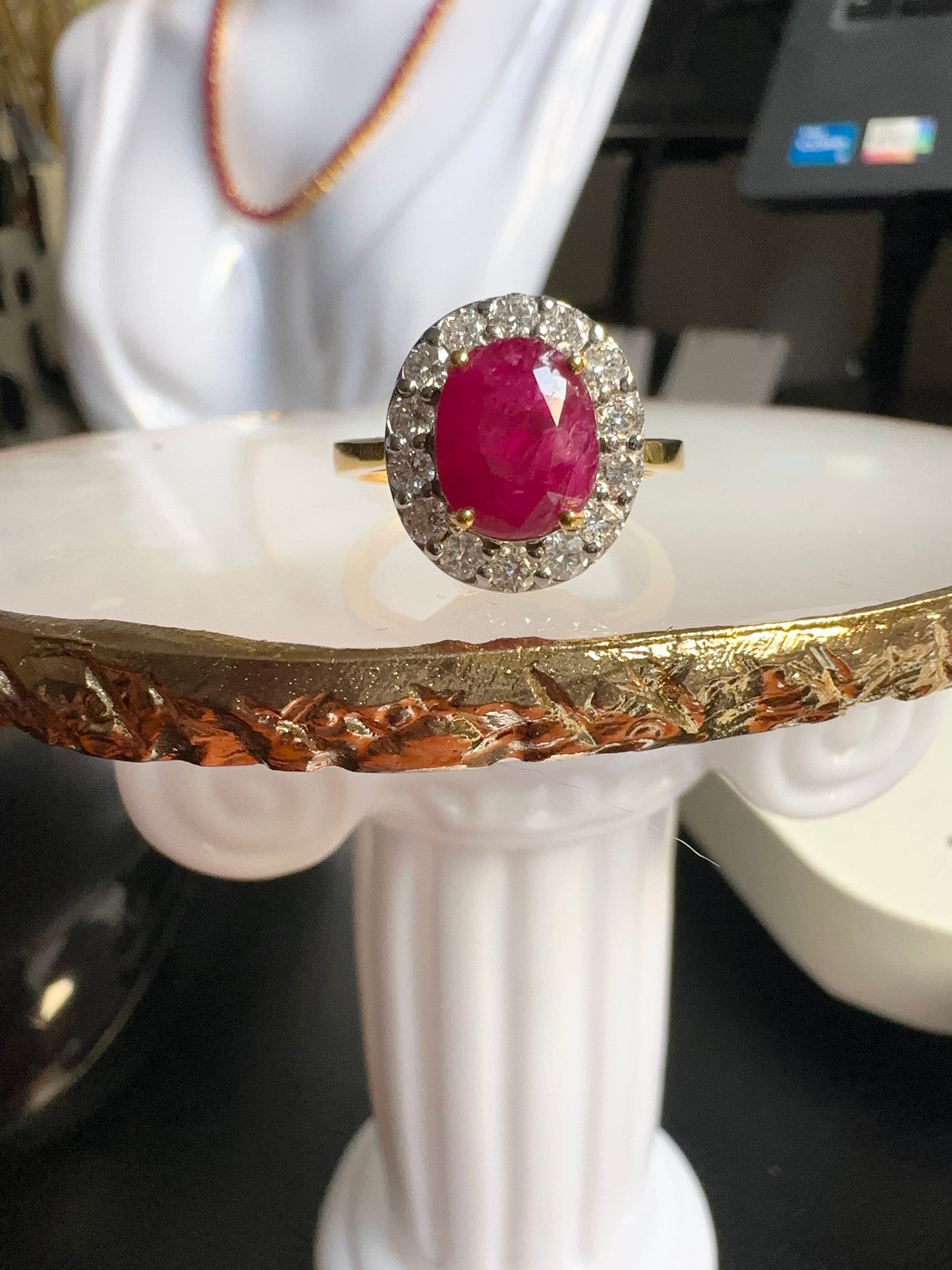 2.8CT Burmese Natural Unheated Ruby and Natural Diamonds Ring in 20K Solid Gold