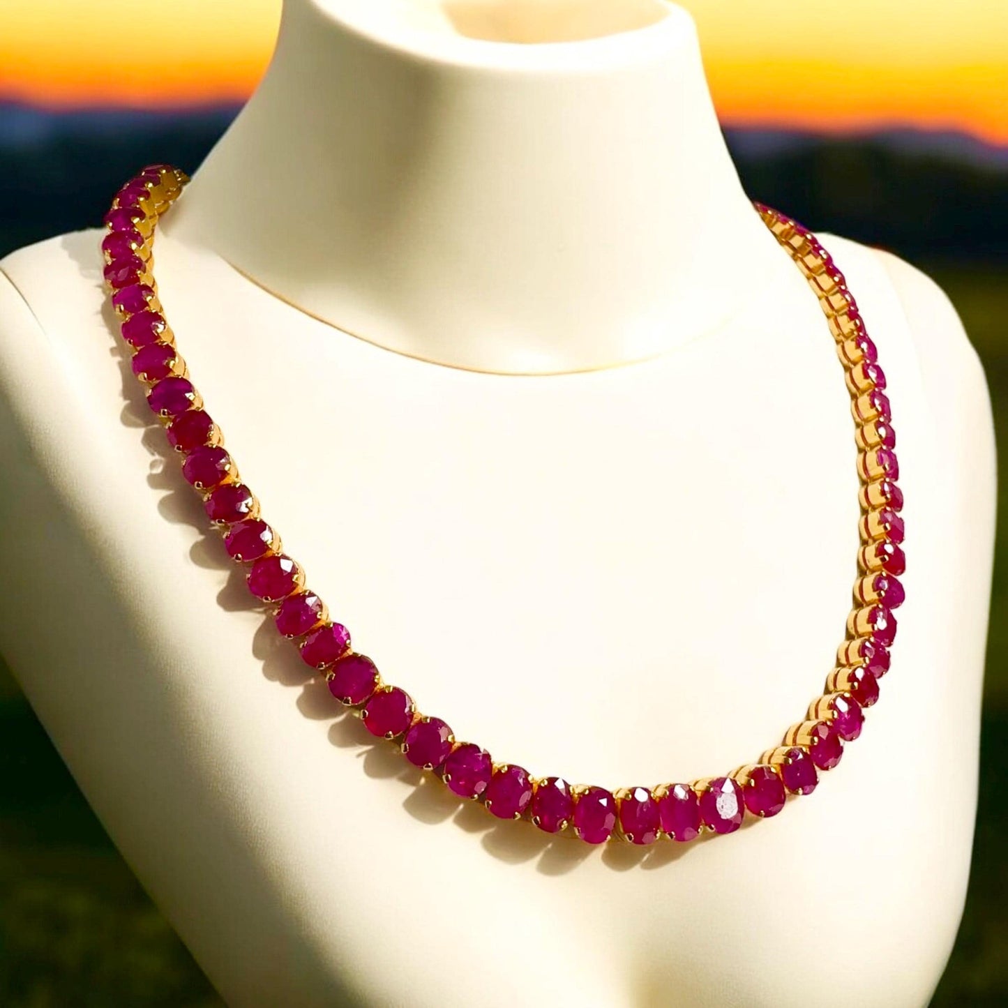 Total 21CT Natural Unheated Burma Ruby necklace/tennis necklace in 20K Gold