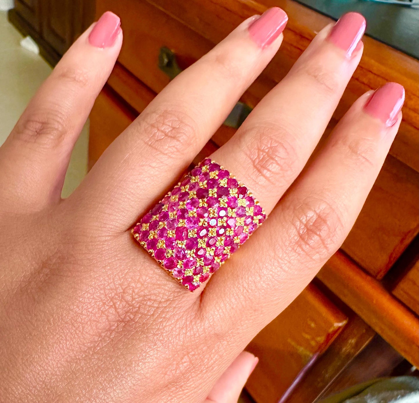 Vintage Sunflower Design Burmese Natural Unheated Ruby (2.65CT) and Diamonds Ring in 20K Solid Gold