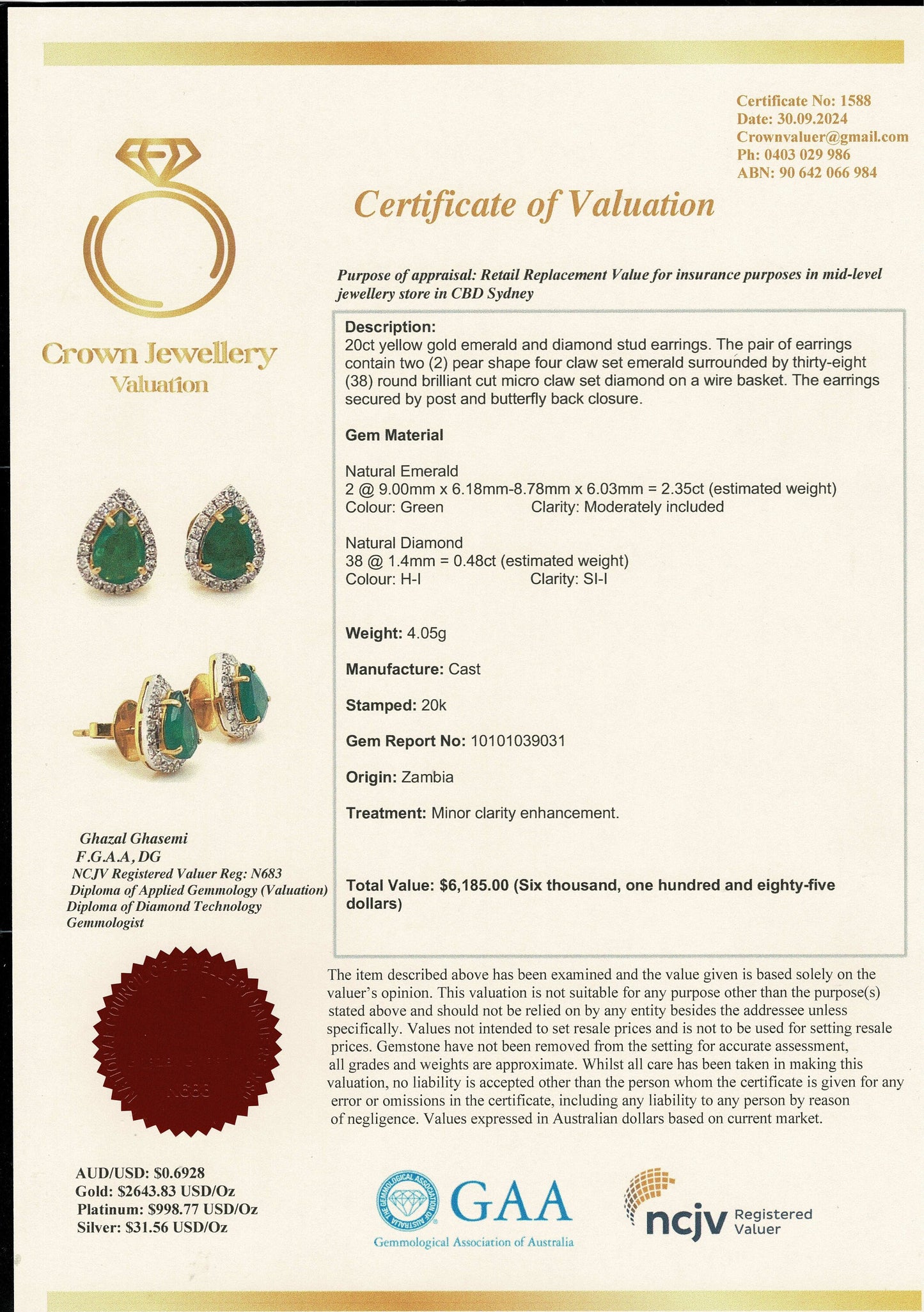 Beautiful Natural Emerald and Natural Diamonds Earrings, Rink and Necklace Set