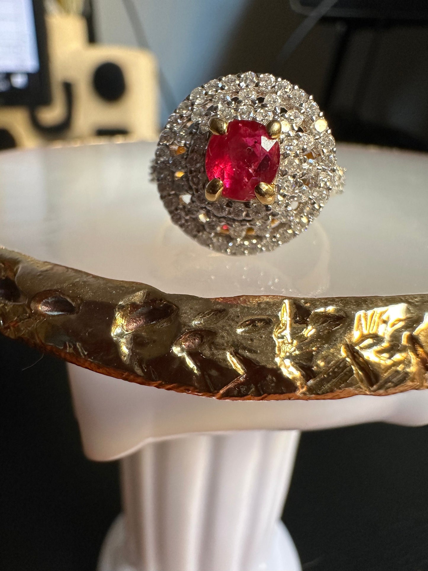 Burmese Natural Unheated Ruby (1.04CT) and Natural Diamonds Ring in 18K Solid Gold