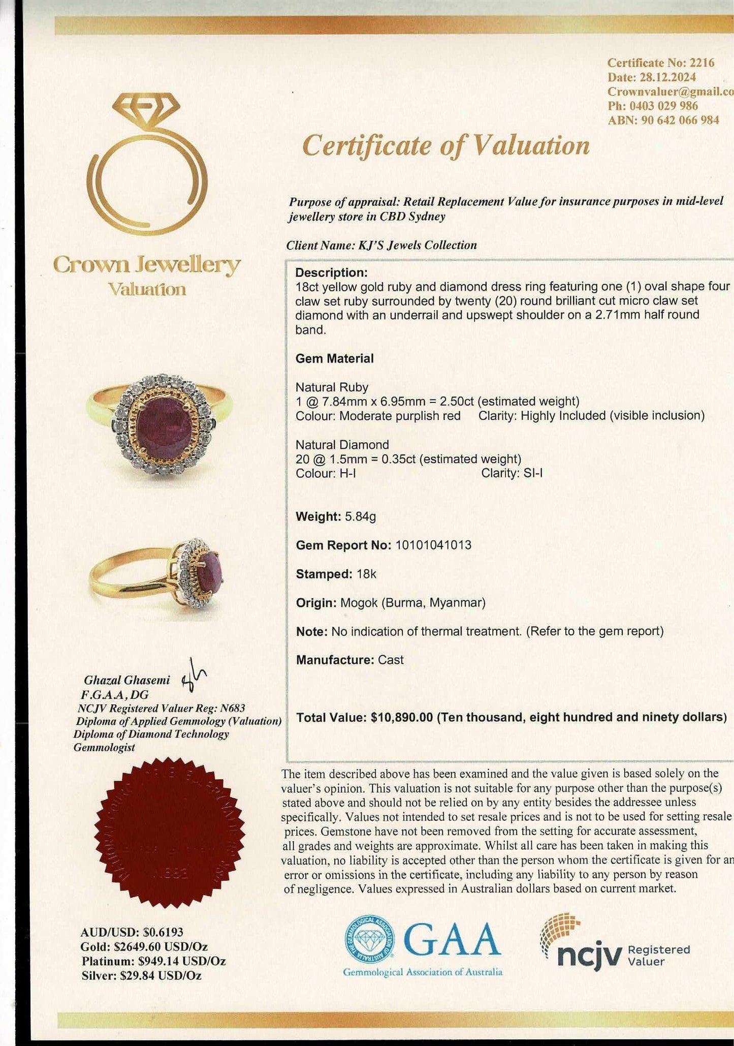 2 Ways Style - Ring or Pendant with Burmese Natural Unheated Ruby (2.5 Carats) and Natural Diamonds