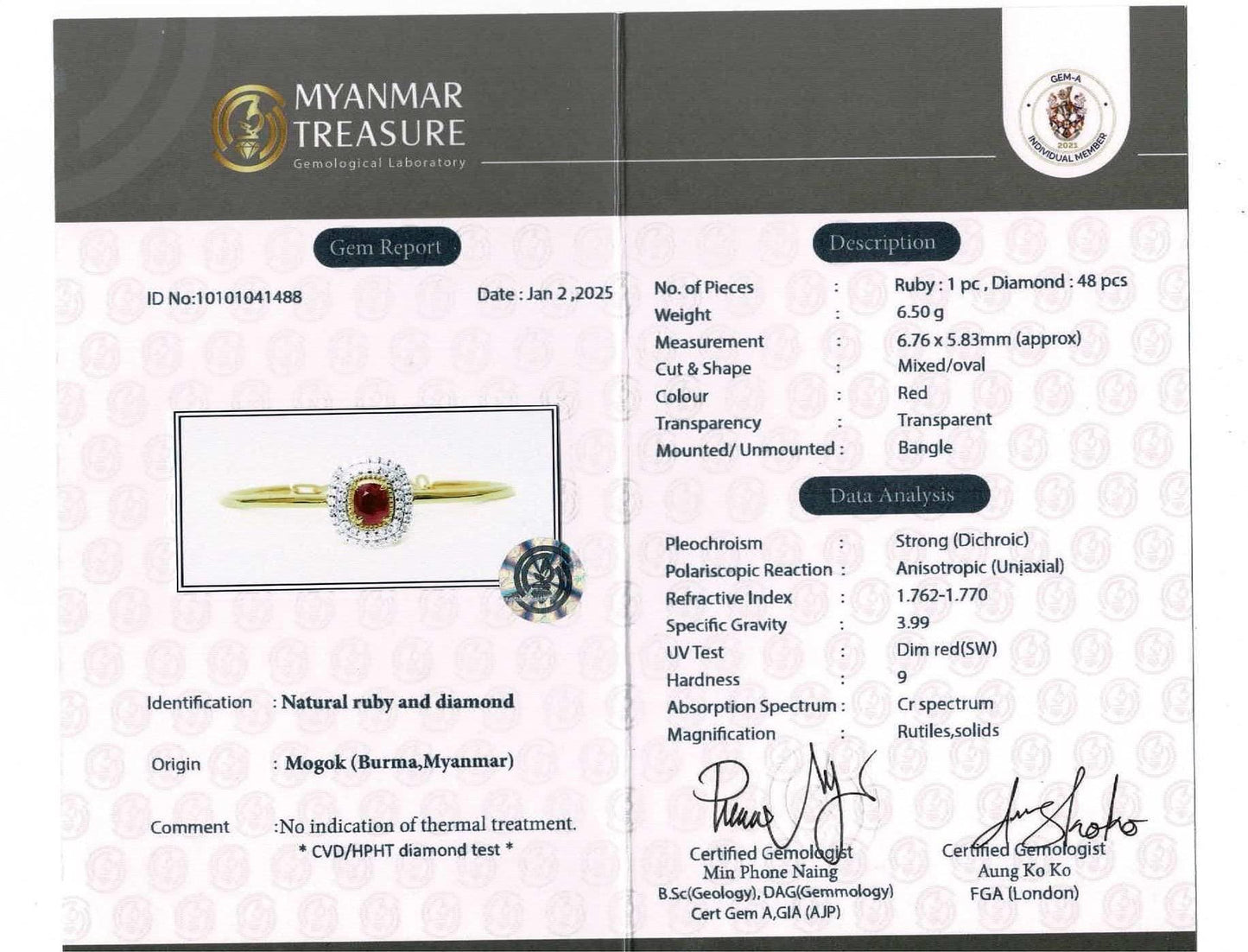 Natural Unheated Burmese Rubies and Natural Diamonds Bangle in 18K Solid Gold