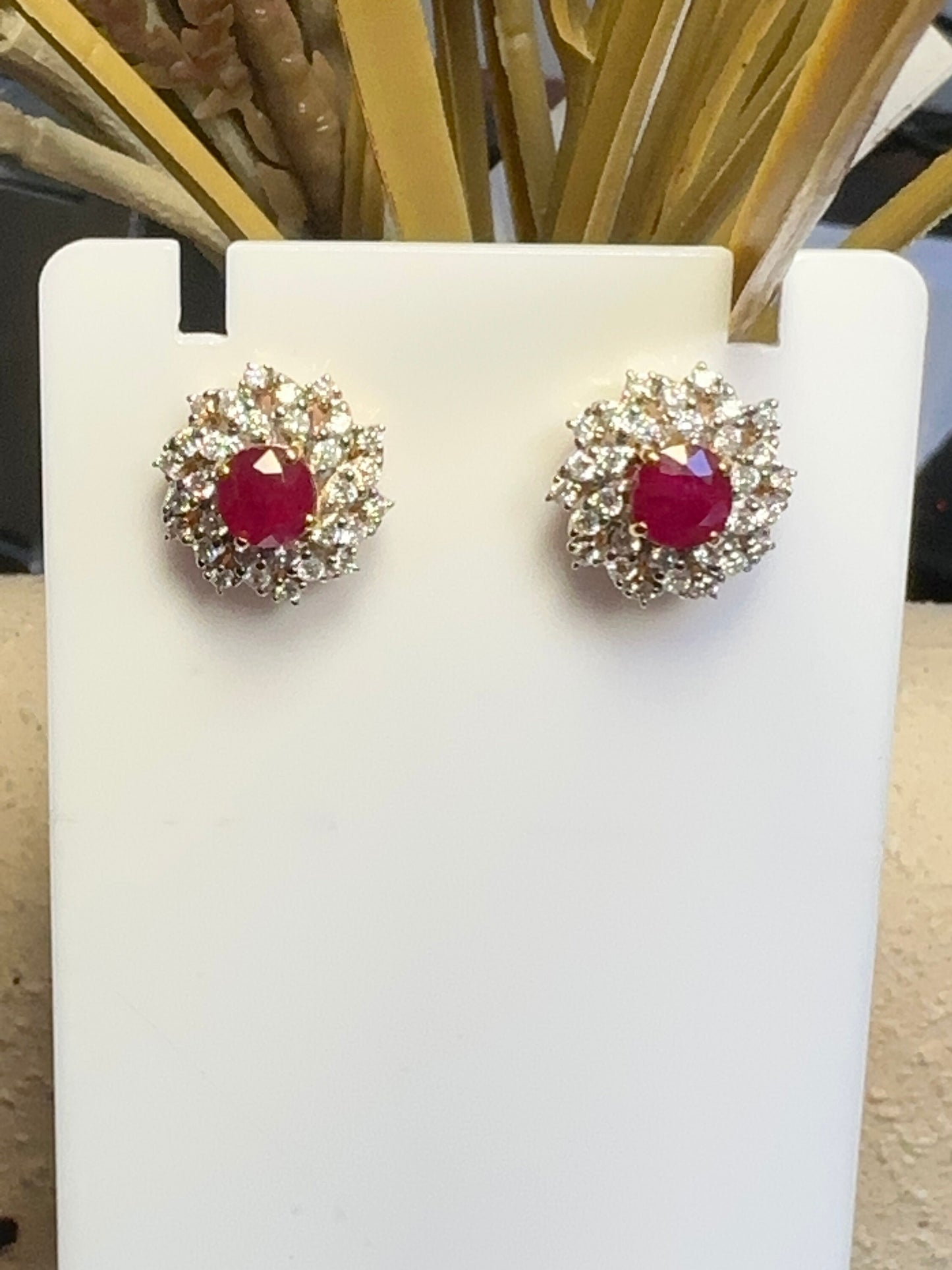 2.01CT Burmese Natural Unheated Ruby and Natural Diamonds Earrings in 18K Solid White Gold