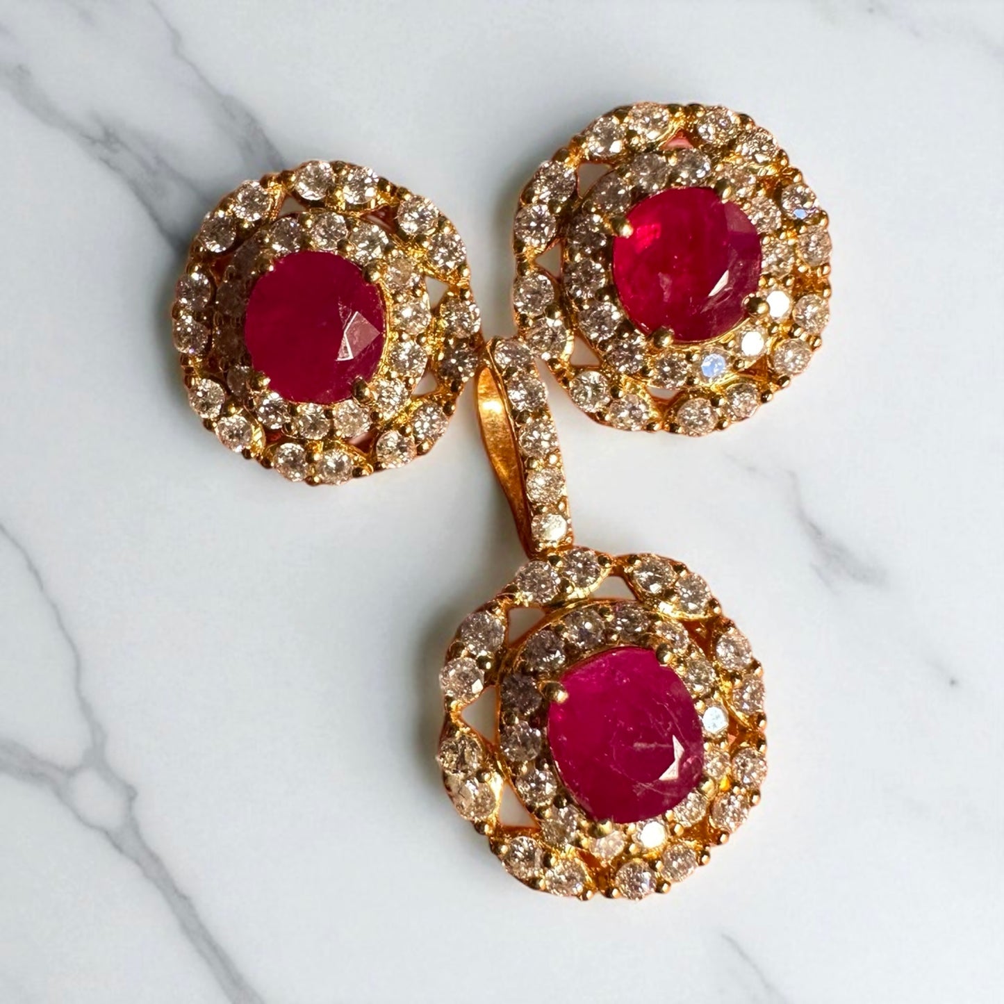 Natural Burmese Unheated Ruby & Diamond Halo Pendant (Matching Earrings Available)