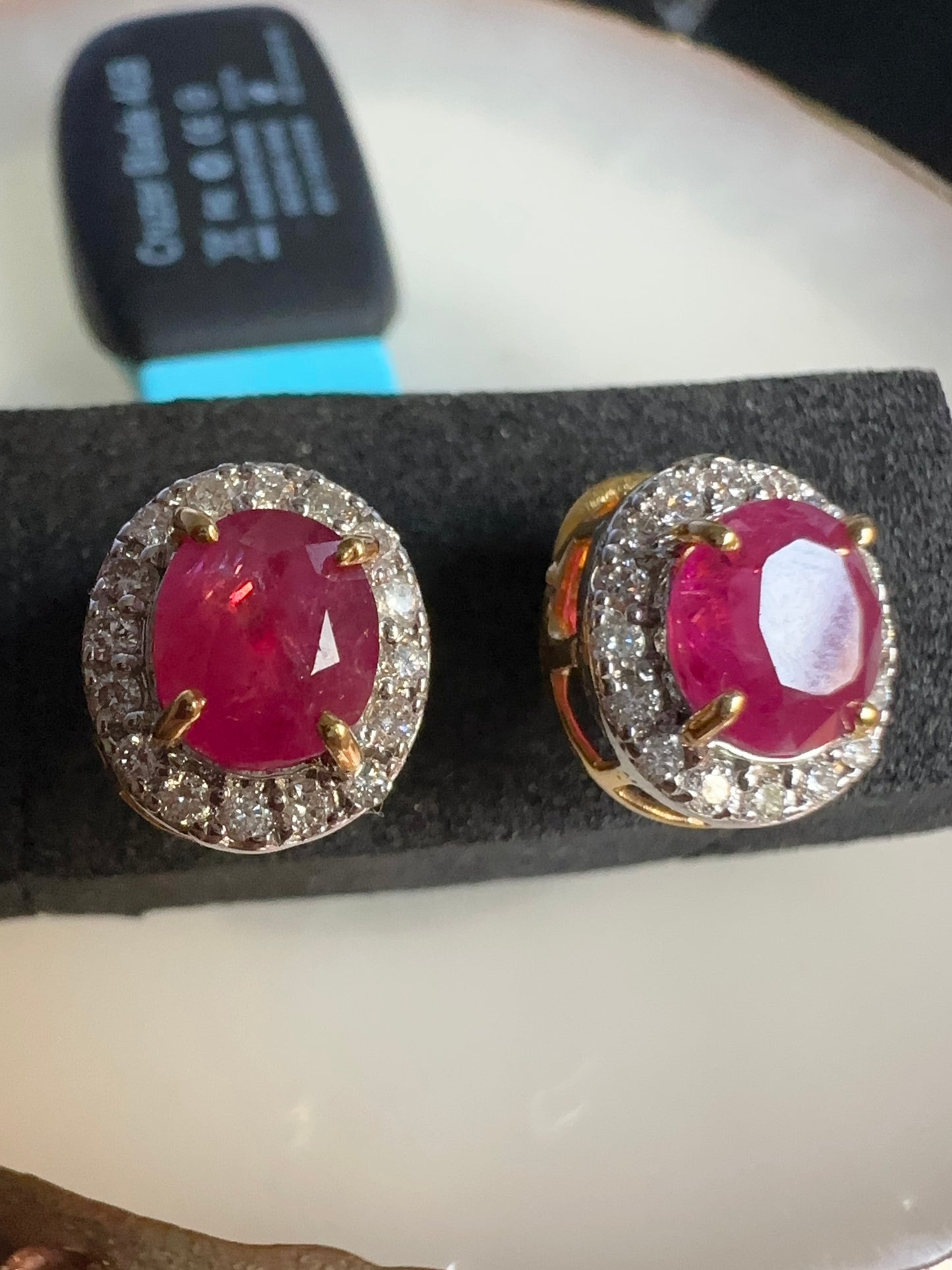 Natural unheated Burmese rubies (2.4CT) and natural diamond drop earrings in 20K solid gold