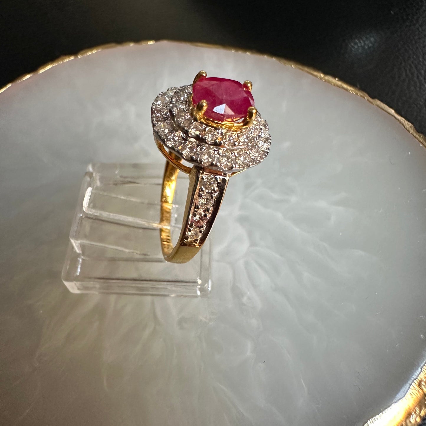 Burmese Natural Unheated Ruby (1.40CT) and Natural Diamonds Ring in 20K Solid Gold