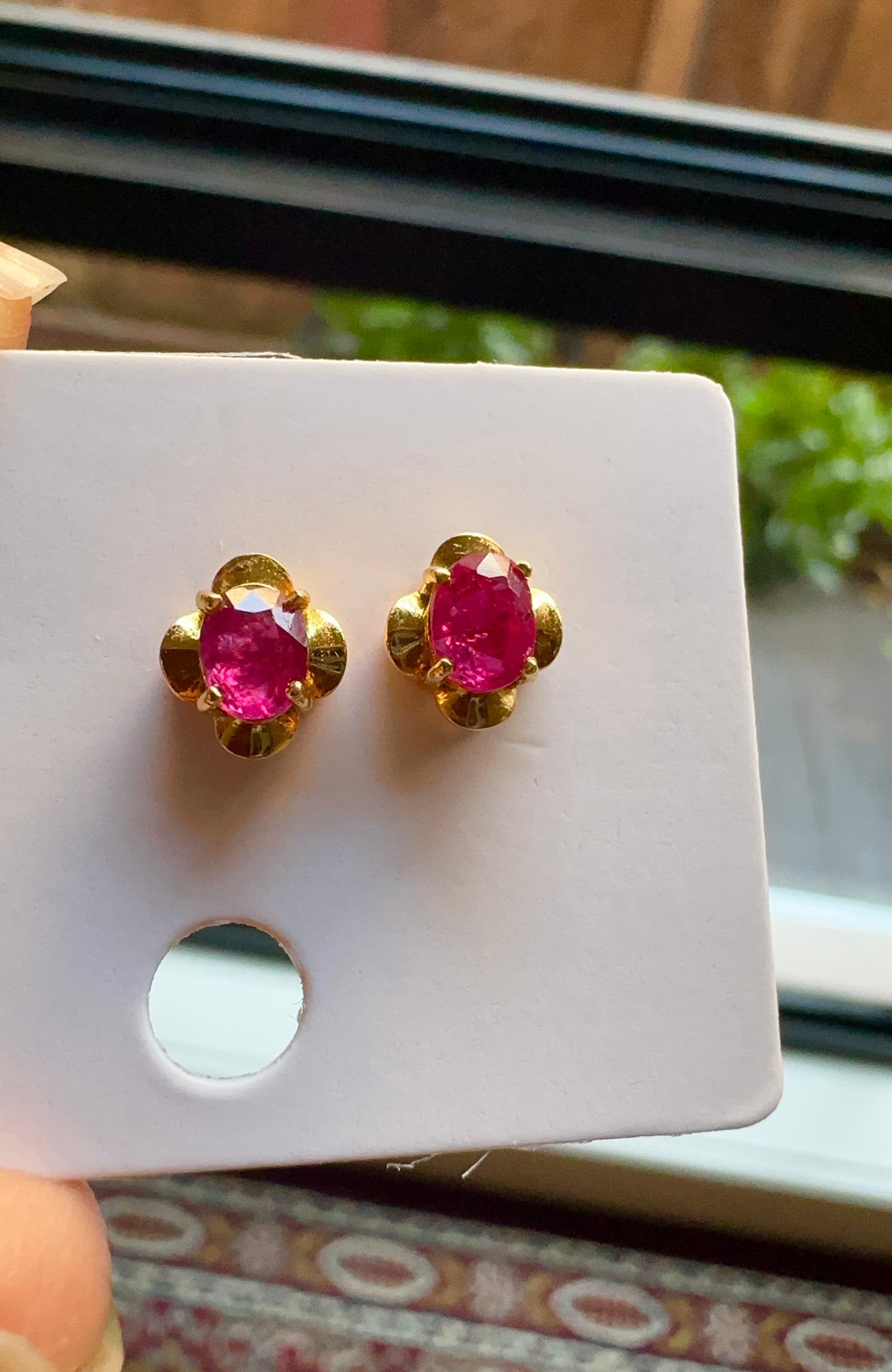 Timeless Nature Unheated Burmese Ruby Earrings Stud– 18K Solid Gold
