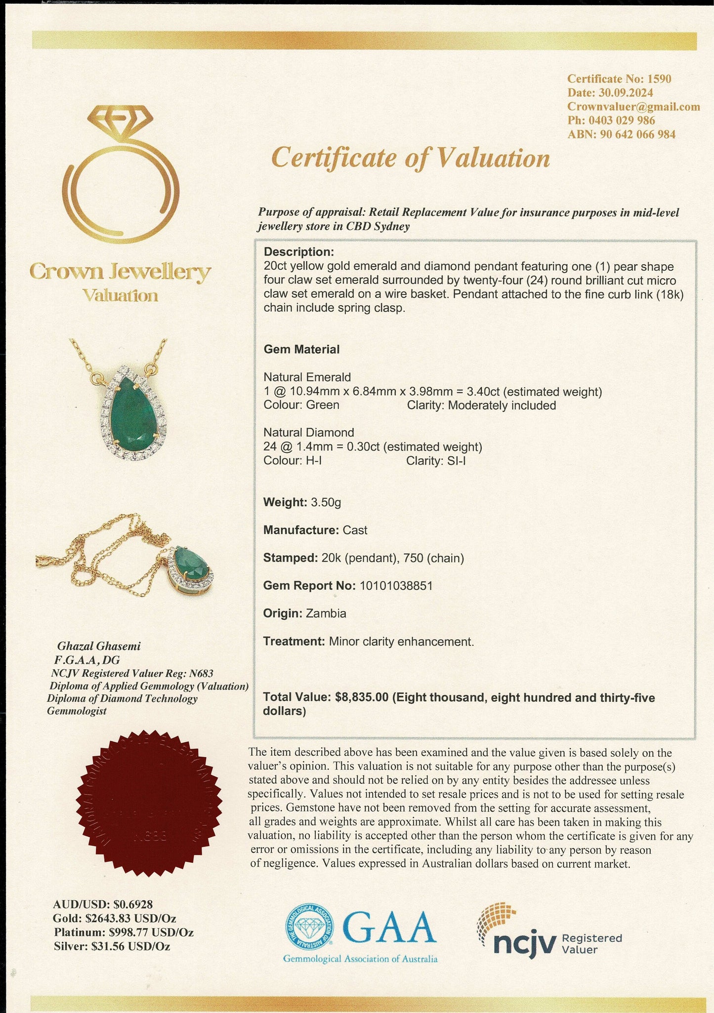 Beautiful Natural Emerald and Natural Diamonds Earrings, Rink and Necklace Set