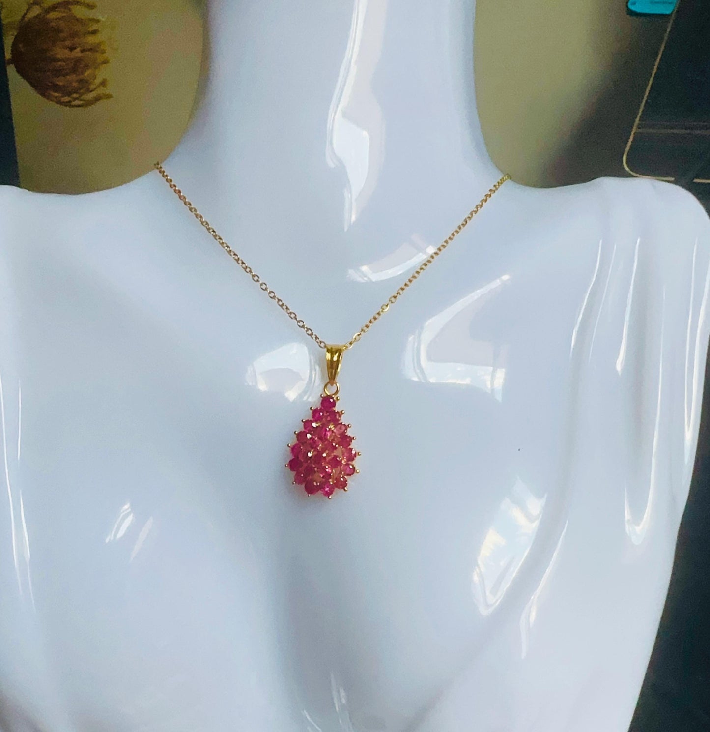 Beautiful Teardrop pendant in Natural Unheated Burmese Ruby (total 4 carats) and 20K Solid Gold