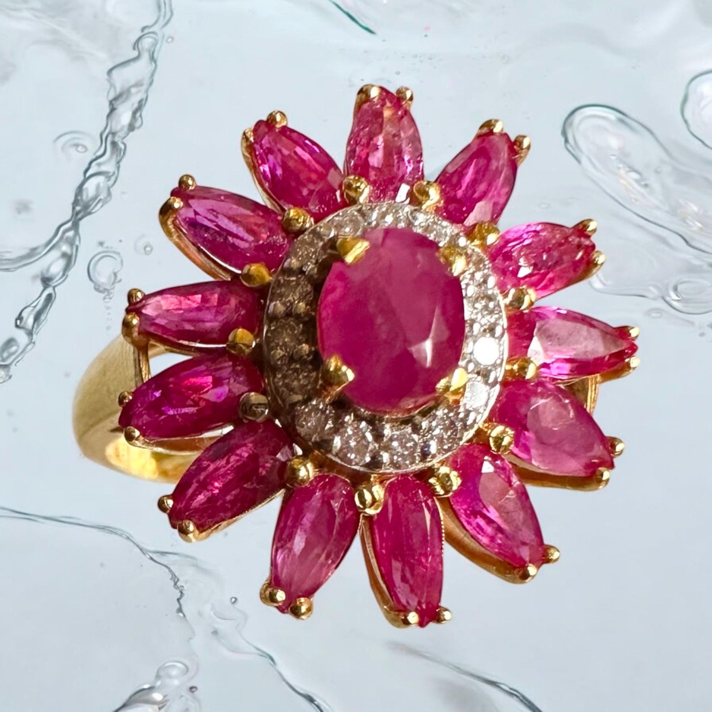 Vintage Sunflower Design Burmese Natural Unheated Ruby (2.65CT) and Diamonds Ring in 20K Solid Gold