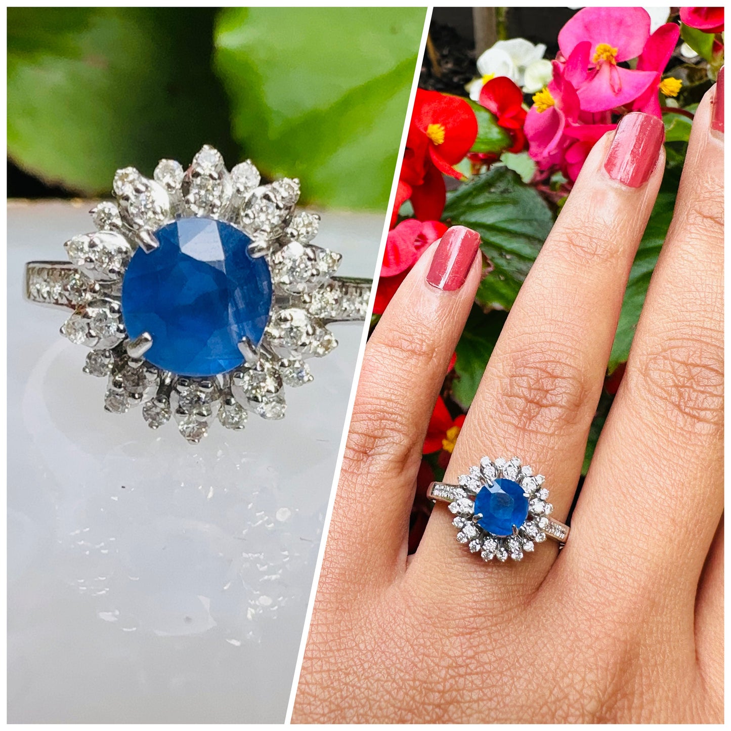 1.63 CT Natural Unheated Burmese Sapphire and natural Diamond Ring