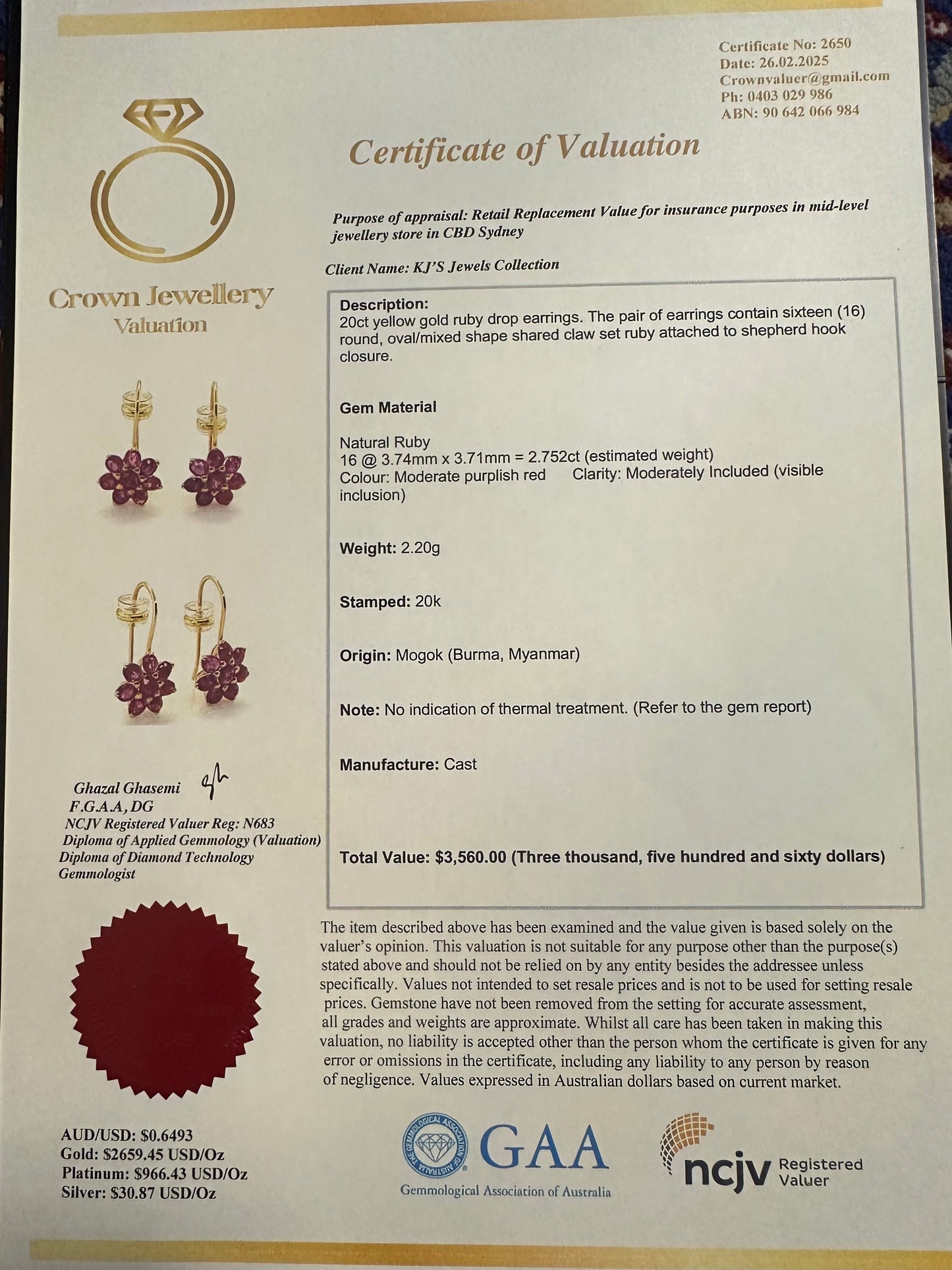 Stunning and Quality Earrings- Featuring Natural Unheated Burmese Ruby (2.752) in 20K Solid Gold.