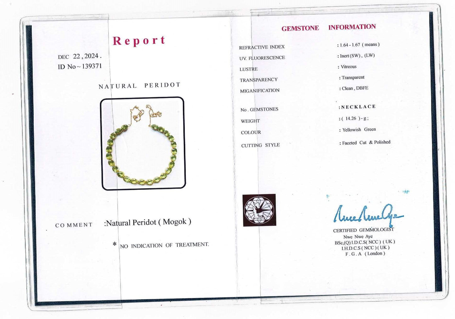 Natural Unheated Burmese Peridot (31.55 CT) Tennis Necklace in 18K Solid Gold