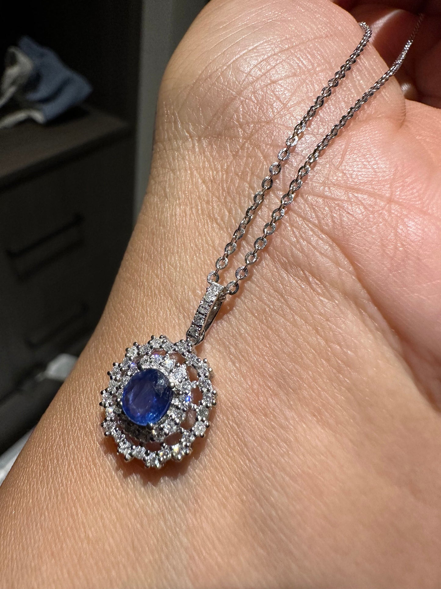 Natural Unheated Burmese Sapphire and natural Diamond Pendant
