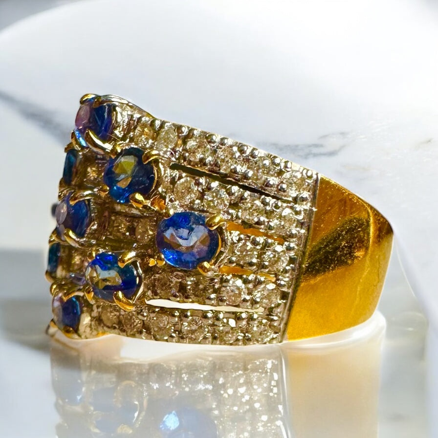 Unisex Natural Diamonds and Natural Unheated Sapphires (2CT) Ring in 20K Solid Gold