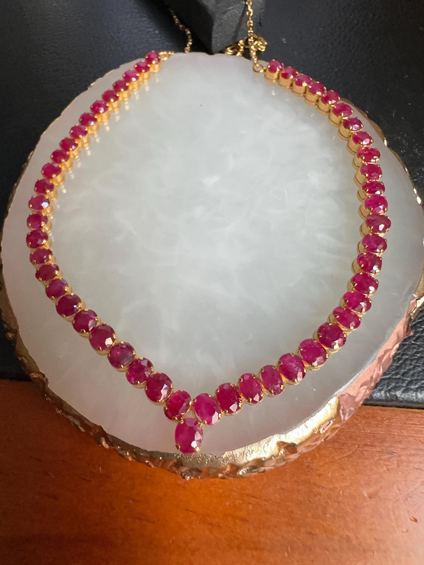 Total estimated 20CT Natural Unheated Burma Ruby necklace/tennis necklace in 20K Gold