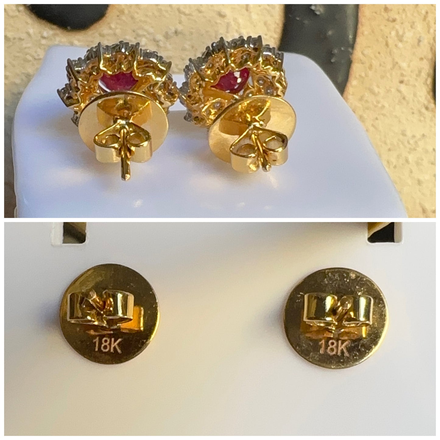 2.01CT Burmese Natural Unheated Ruby and Natural Diamonds Earrings in 18K Solid White Gold