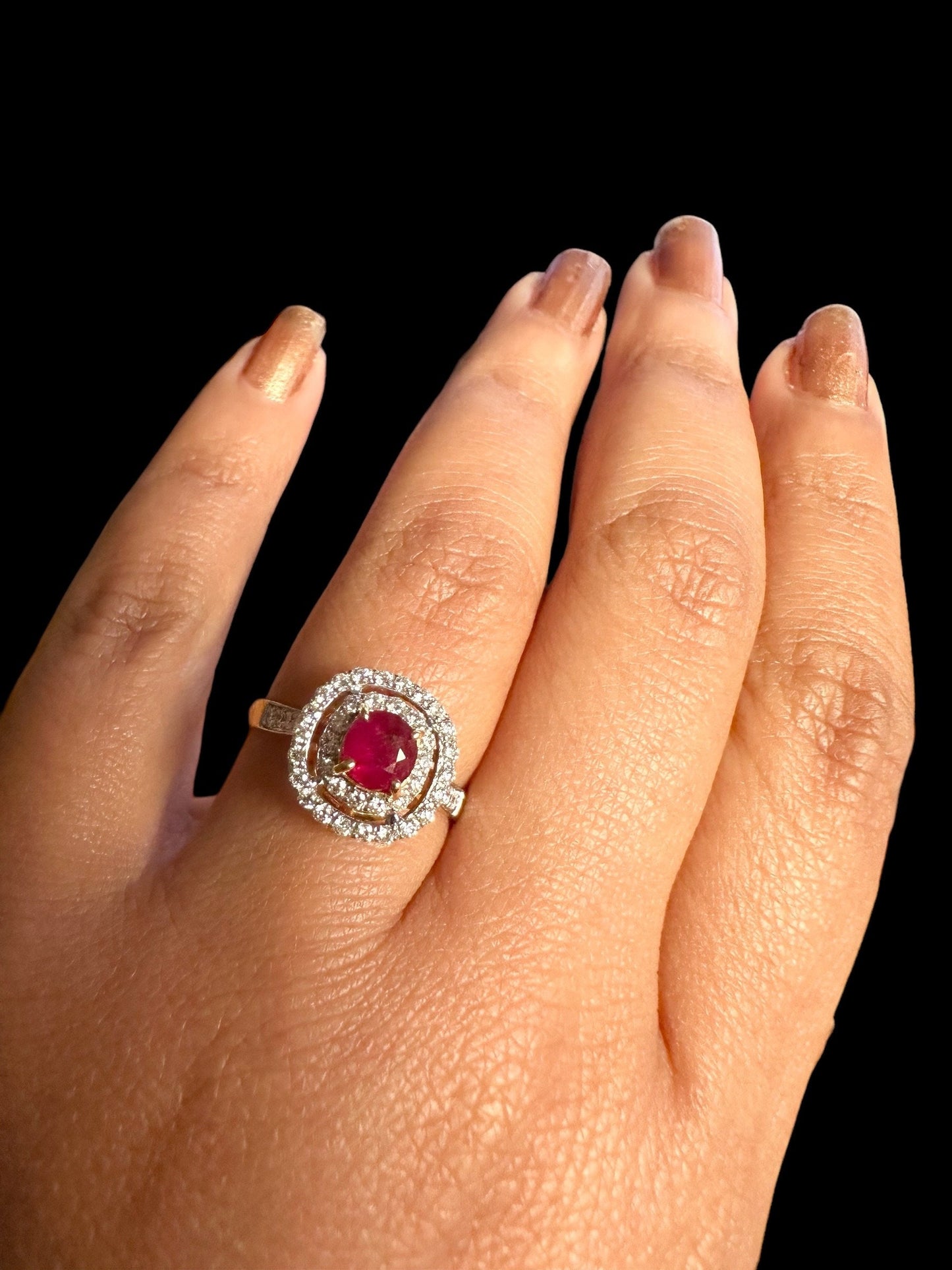 Burmese Natural Unheated Ruby and Natural Diamonds Ring in 20K Solid Gold