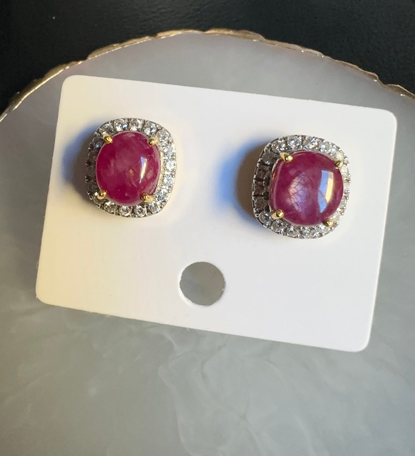 Oversized Natural Unheated Star Ruby (7.77CT) Earrings with Natural Diamonds in 20K Gold