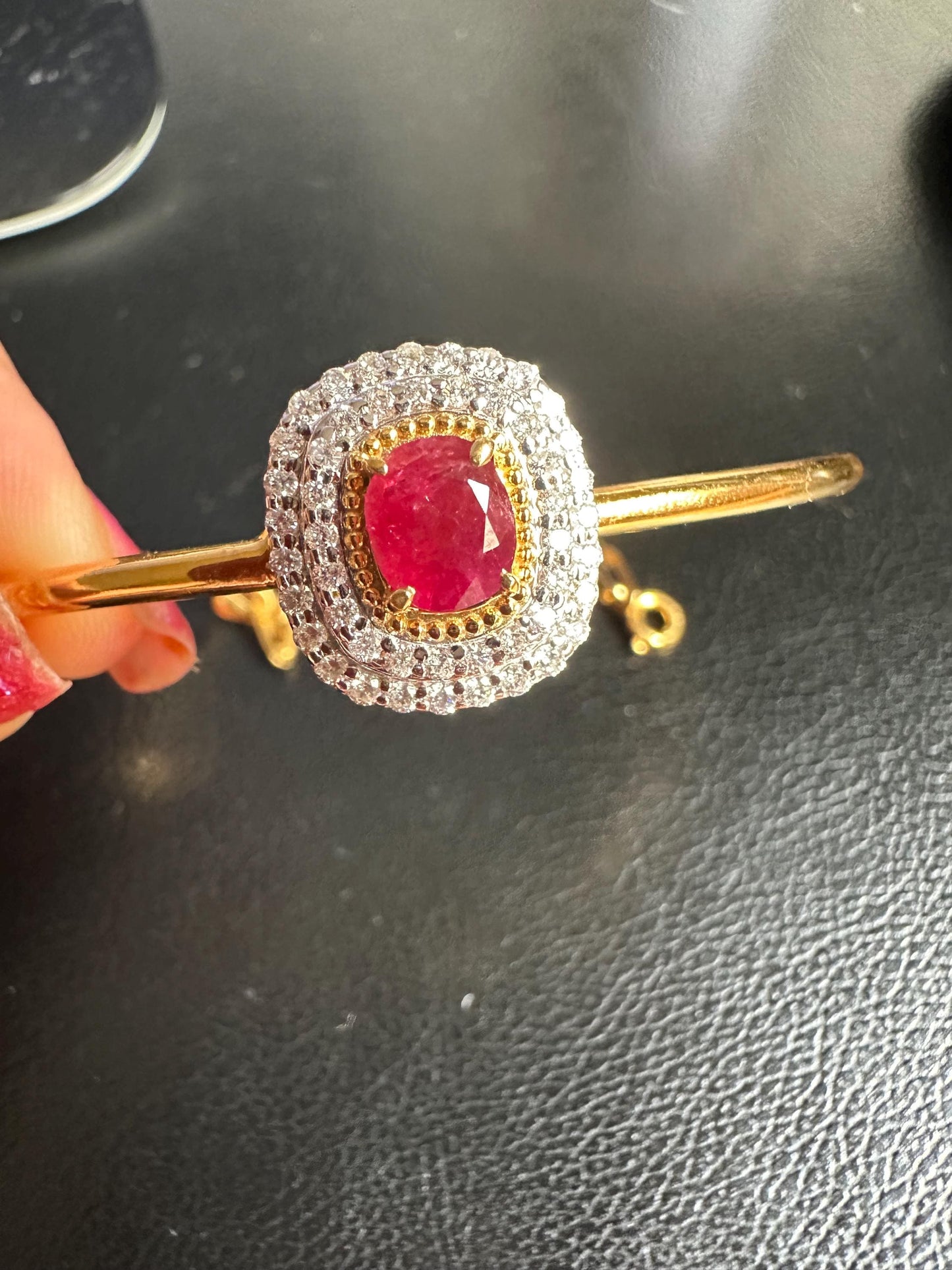 Natural Unheated Burmese Rubies and Natural Diamonds Bangle in 18K Solid Gold